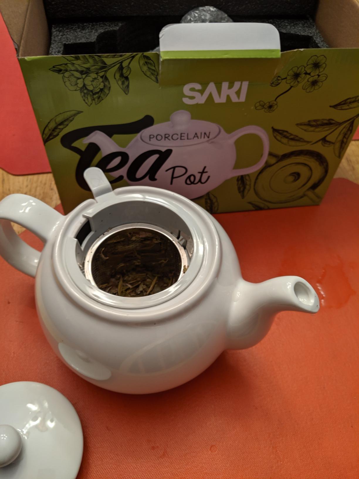 SAKI Large Porcelain Teapot, 48 Ounce Tea Pot with Infuser, Loose Leaf and Blooming Tea Pot - Black customer photo 1
