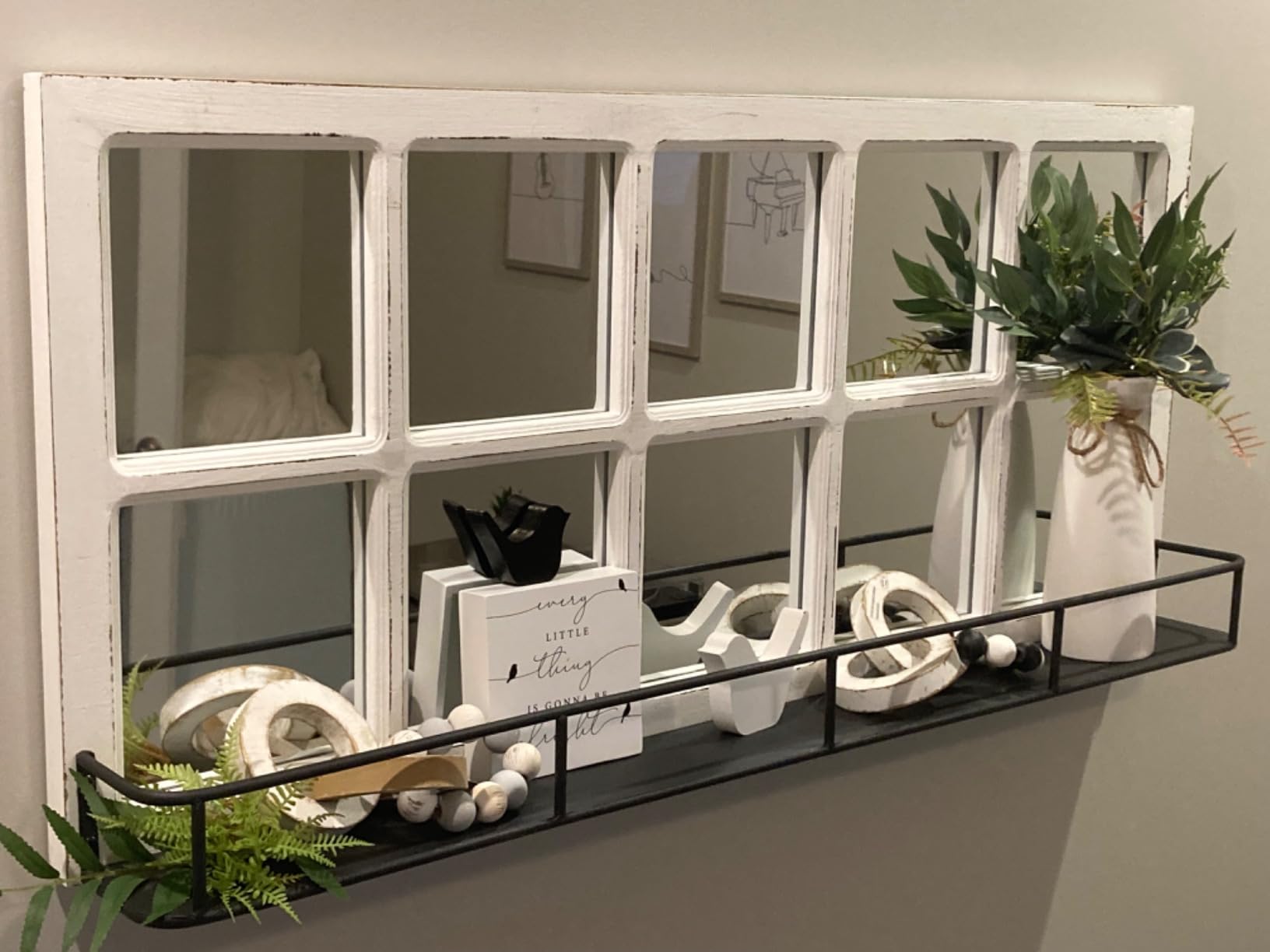 Kate and Laurel Jackson Casual Farmhouse Solid Wood 10 Windowpane Mirror with Distressed Black Metal Shelf, 40x18, Rustic Caramel customer photo 2