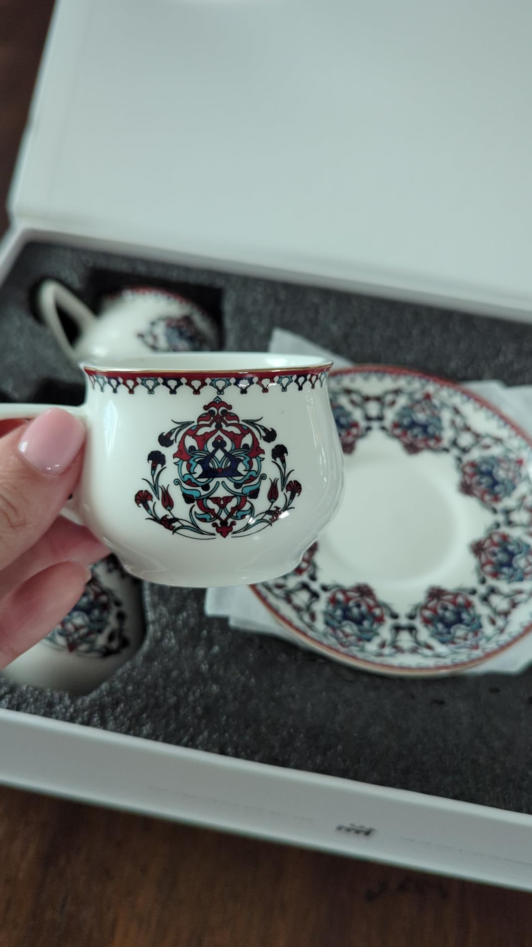 KARACA Nakkas Turkish Coffee Cup Set of 6, (12 Piece) White Cups with Saucers - 3.3 fl oz Small Porcelain Espresso Set - Ideal for Serving Greek, Arabic Coffee customer photo 1