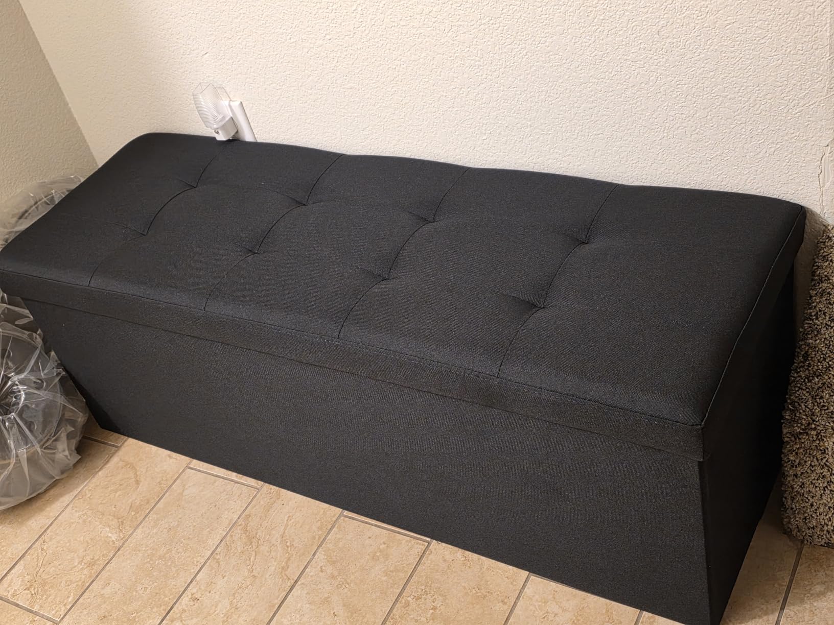 SONGMICS MAZIE Collection - 43 Inches Folding Storage Ottoman Bench, Ottoman Foot Rest, End of Bed Bench, Storage Chest, Load 660 lb, for Living Room, Bedroom, Entryway, Dark Gray ULSF77K customer photo 1