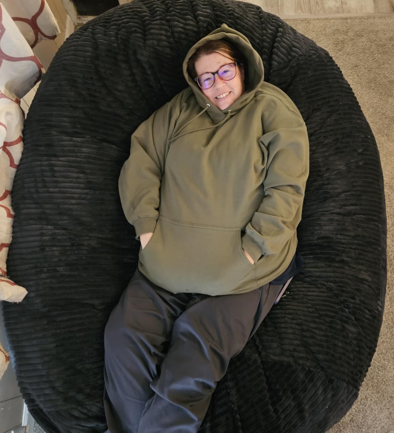 Big Joe Fuf 5Ft Oversized Foam Bean Bag Chair with Removable Cover for Kids, Teens, Adults, Onyx Lenox, Durable Woven Polyester, 5 foot Large Reading and Gaming Seat customer photo 2