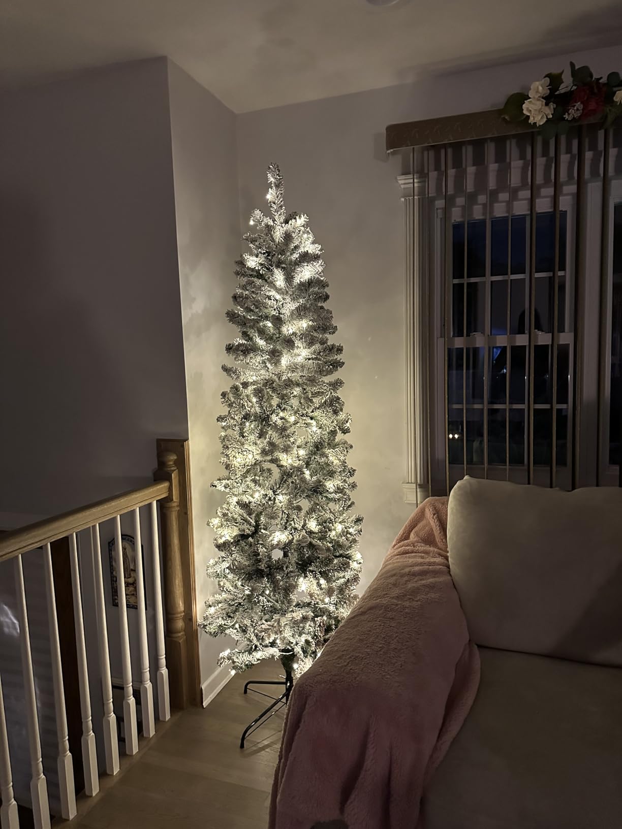 Best Choice Products Flocked Pencil Christmas Tree, Pre-Lit Slim Artificial Holiday Decoration, 6ft Lighted Skinny w/Base, Warm White Lights customer photo 1