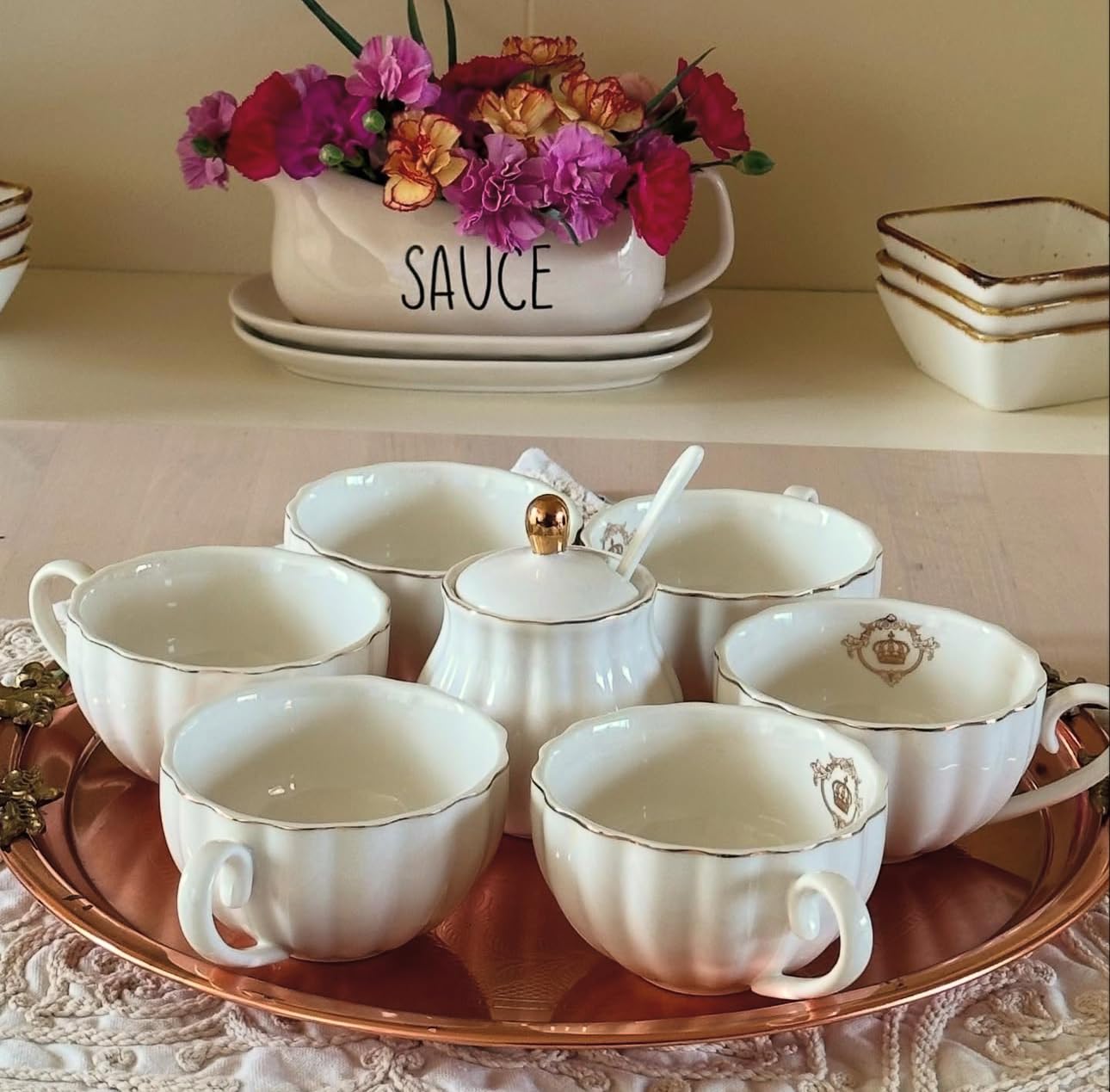 Amazingware Royal Tea Cups and Saucers, with Gold Trim and Gift Box, British Coffee Cups, Tea Cup Set customer photo 1