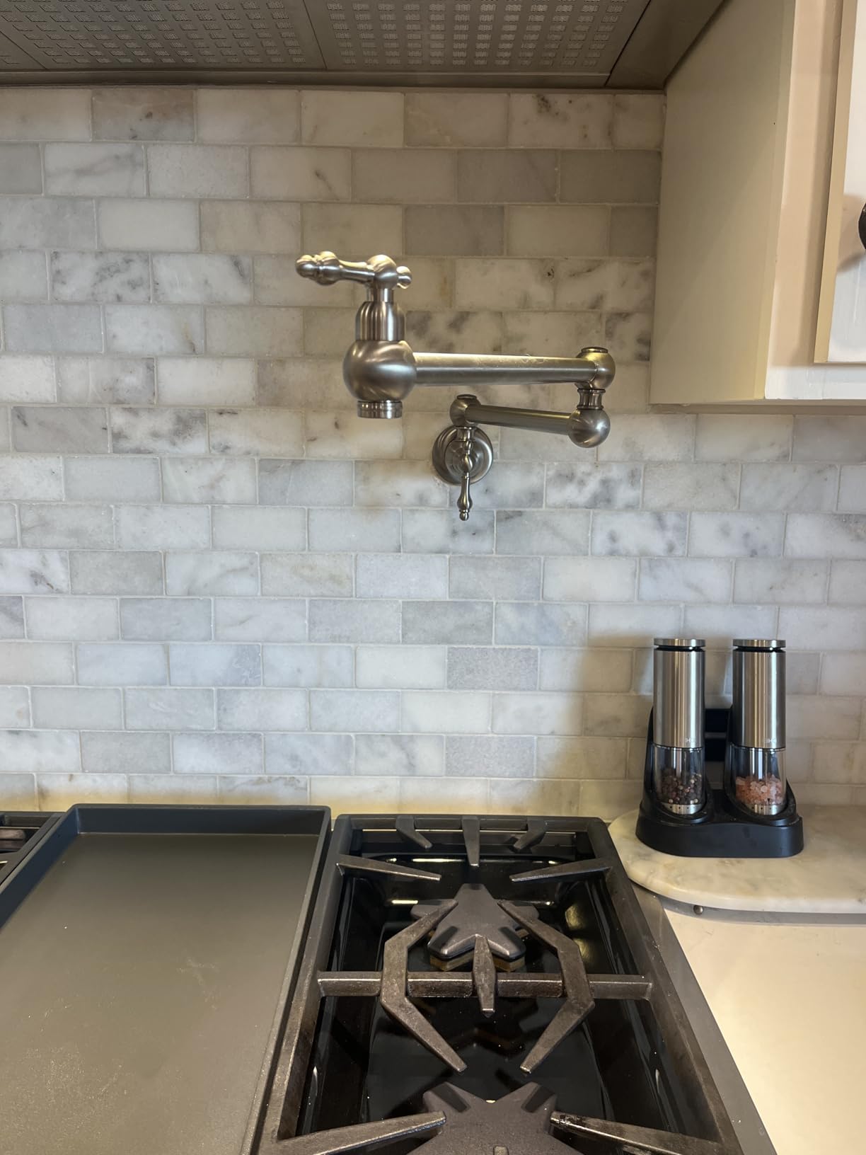 WOWOW Pot Filler Faucet Brushed Nickel - Solid Brass Pot Filler Wall-Mounted Pasta Faucet with Double Joint Swing Arm for Kitchen Over Stove customer photo 2