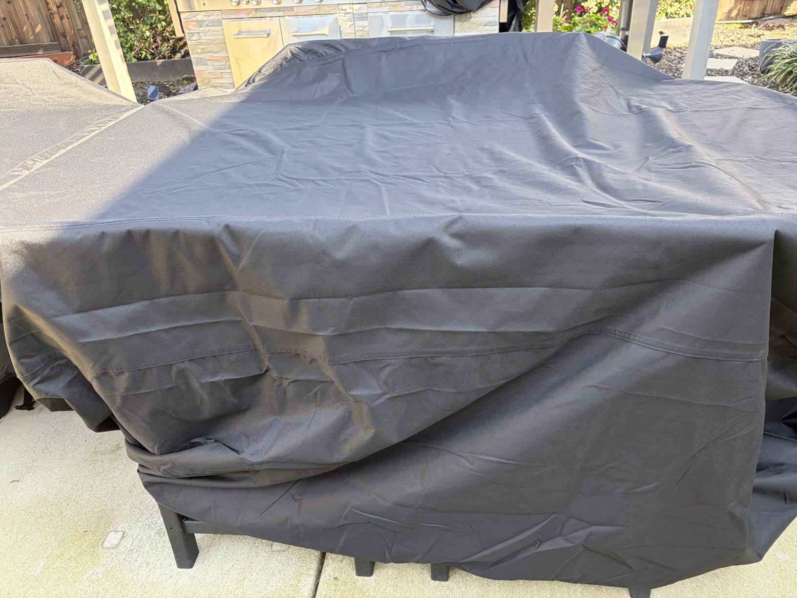 ULTCOVER Rectangular Patio Heavy Duty Table Cover - 600D Tough Canvas Waterproof Outdoor Dining Table and Chairs General Purpose Furniture Cover Size 111L x 74W x 28H inch customer photo 2