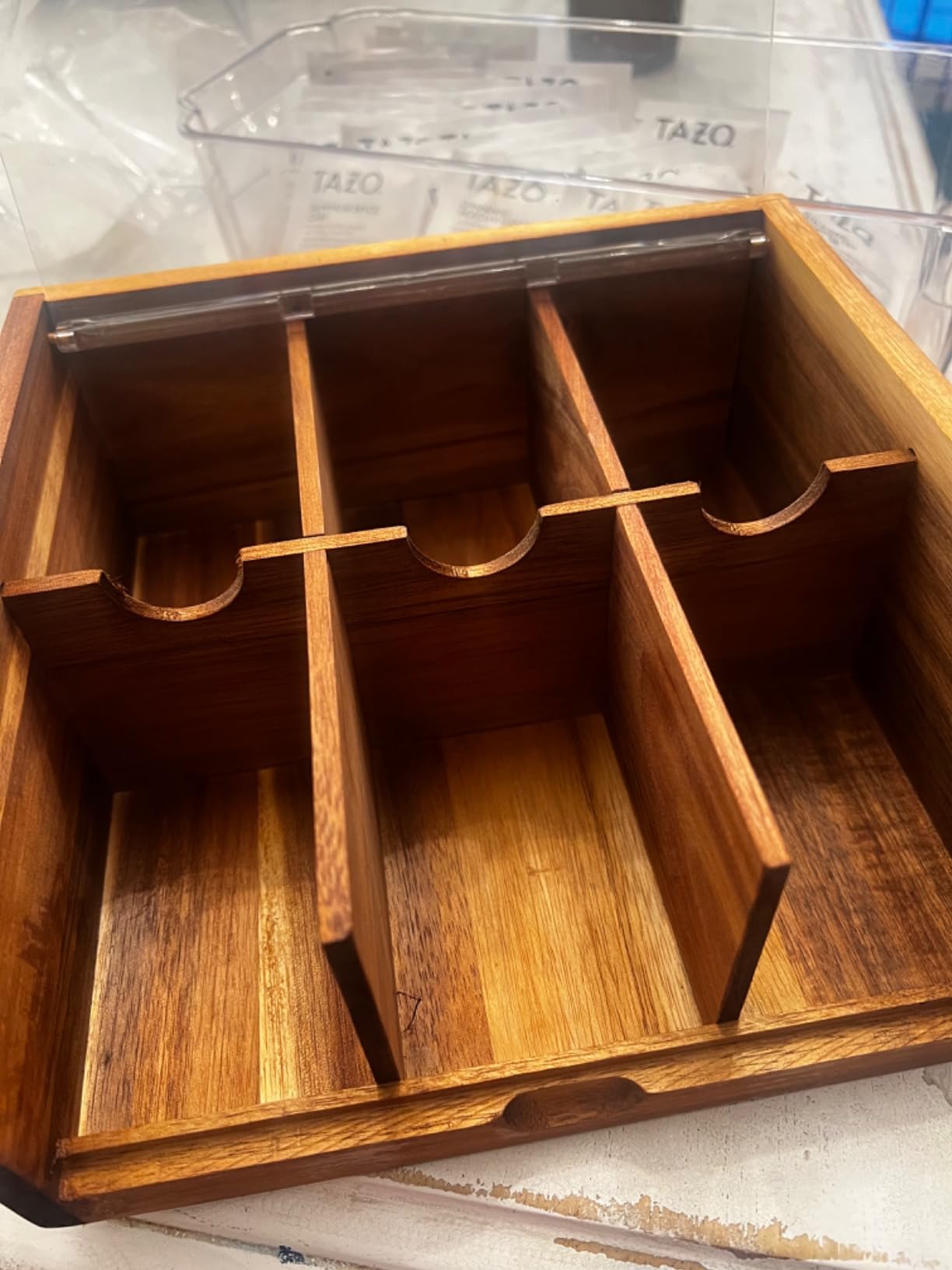 HTB Acacia Wood Tea Bag Organizer Storage, Gift Box 6 Compartments Tea Chest Box with Acrylic Transparent Hinged Lid customer photo 1