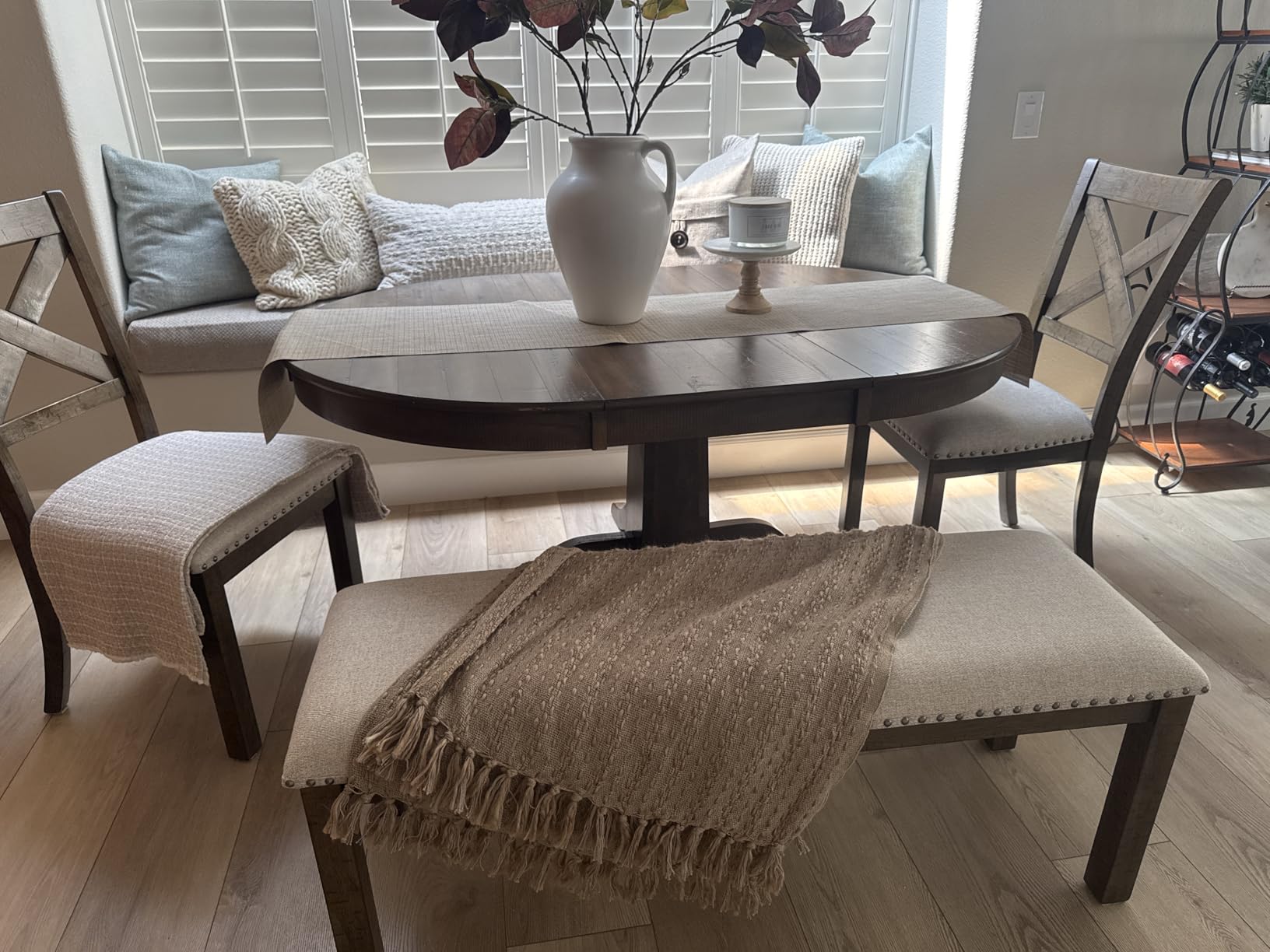 Signature Design by Ashley Moriville Casual Rustic Upholstered Dining Bench, Grey & Brown customer photo 1