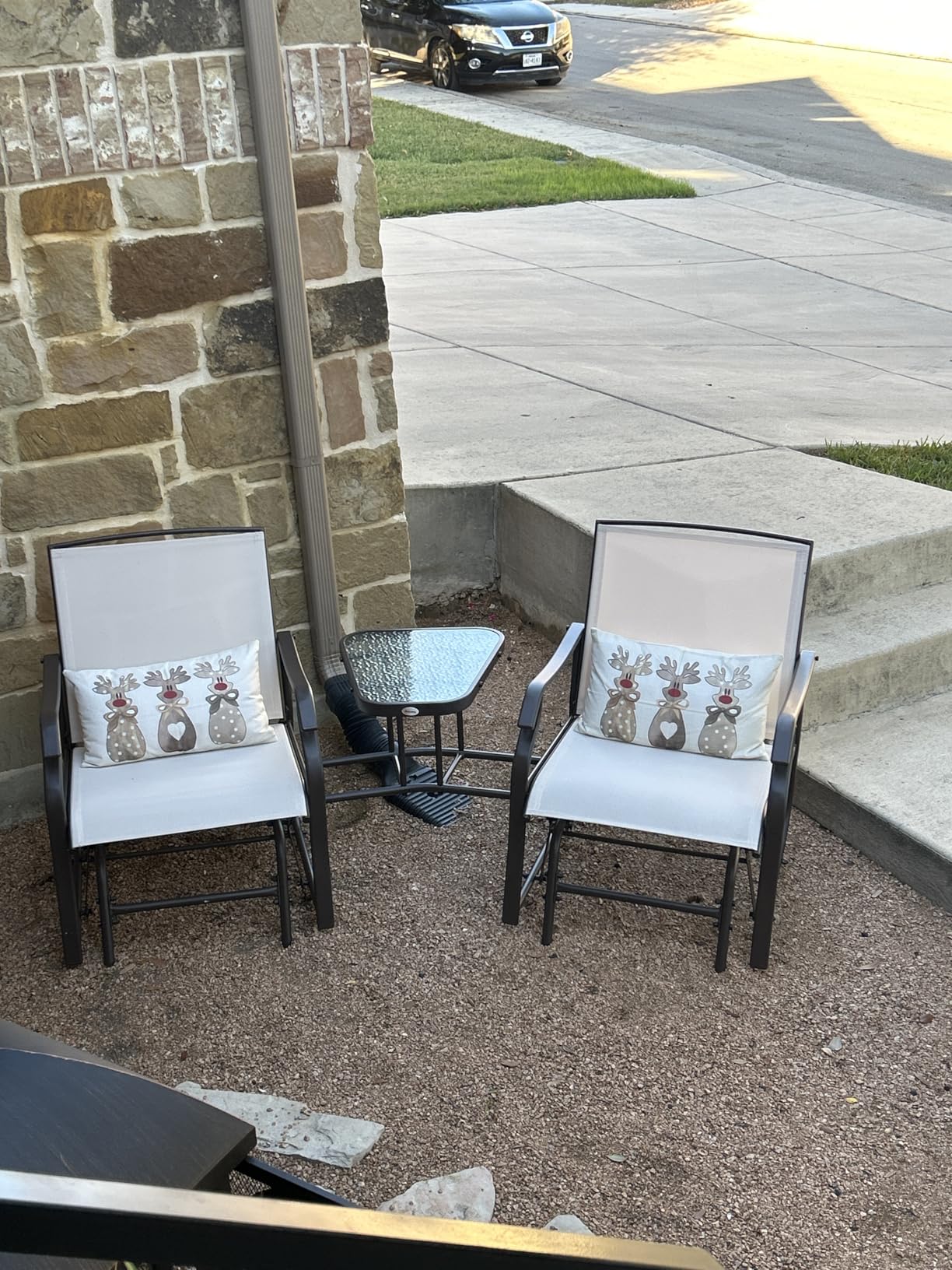 Outsunny Outdoor Glider Chairs with Coffee Table, Patio 2-Seat Rocking Chair Swing Loveseat with Breathable Sling for Backyard, Garden, and Porch, Gray customer photo 1