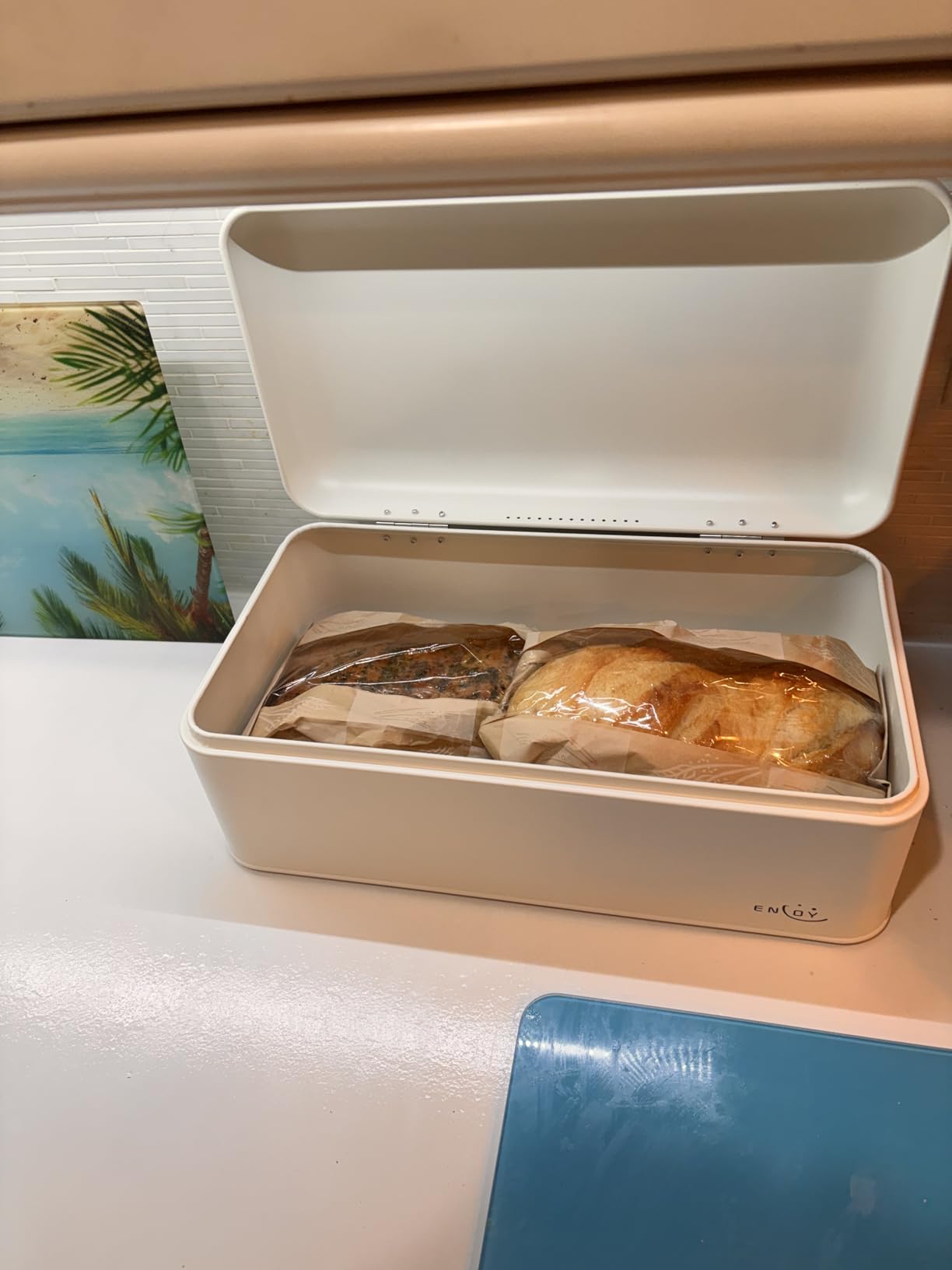 ENLOY Bread Box for Kitchen Counter, Stainless Steel Roll Top Bread Bin, Sliver Bread Storage Holder with Lid customer photo 2