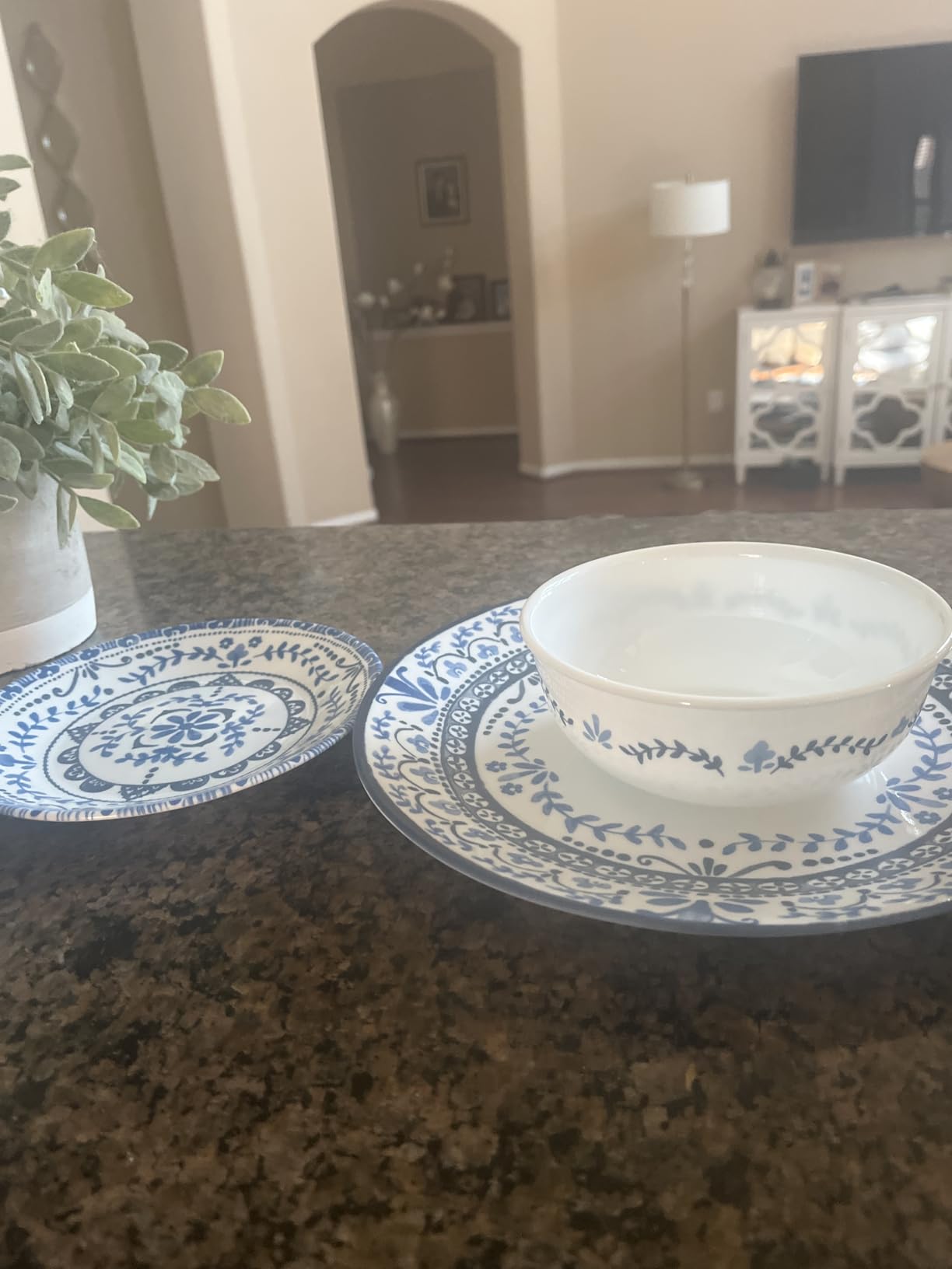Corelle Vitrelle 18-Piece Service for 6 Dinnerware Set, Triple Layer Glass and Chip Resistant, Lightweight Round Plates and Bowls Set, Portofino customer photo 1