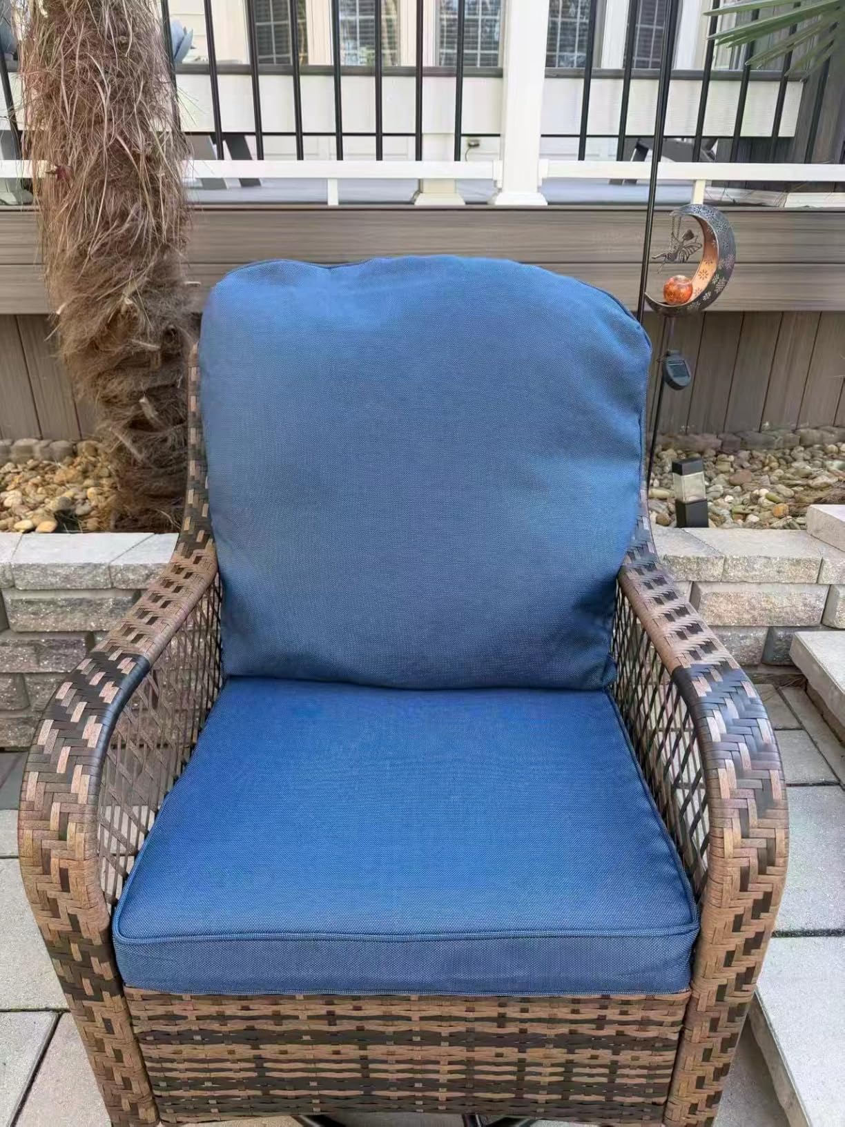 PHI VILLA Oversized Outdoor Swivel Rocker Chairs Set 3 Piece with 1 Table and 2 Rocking & Swivel Chairs Support 350lbs Navy Blue Wicker Outdoor Furniture Patio Conversation Set customer photo 1