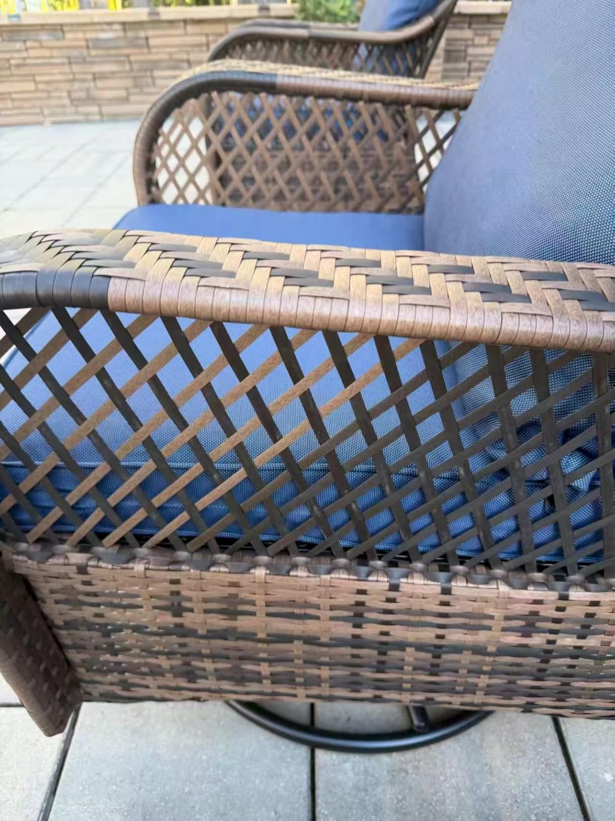 PHI VILLA Oversized Outdoor Swivel Rocker Chairs Set 3 Piece with 1 Table and 2 Rocking & Swivel Chairs Support 350lbs Navy Blue Wicker Outdoor Furniture Patio Conversation Set customer photo 2