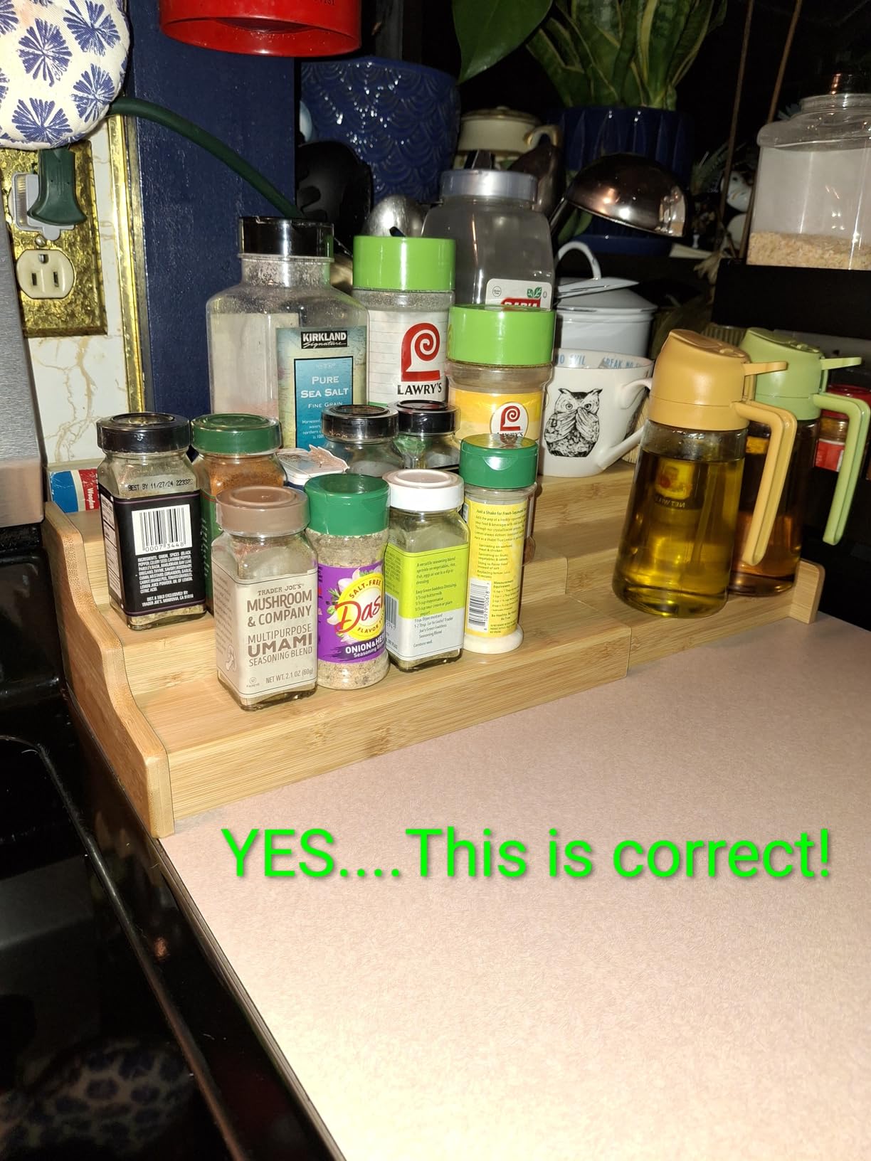 Spice Rack Kitchen Cabinet Organizer - 3 Tier Bamboo Expandable Display Shelf Yellow customer photo 1