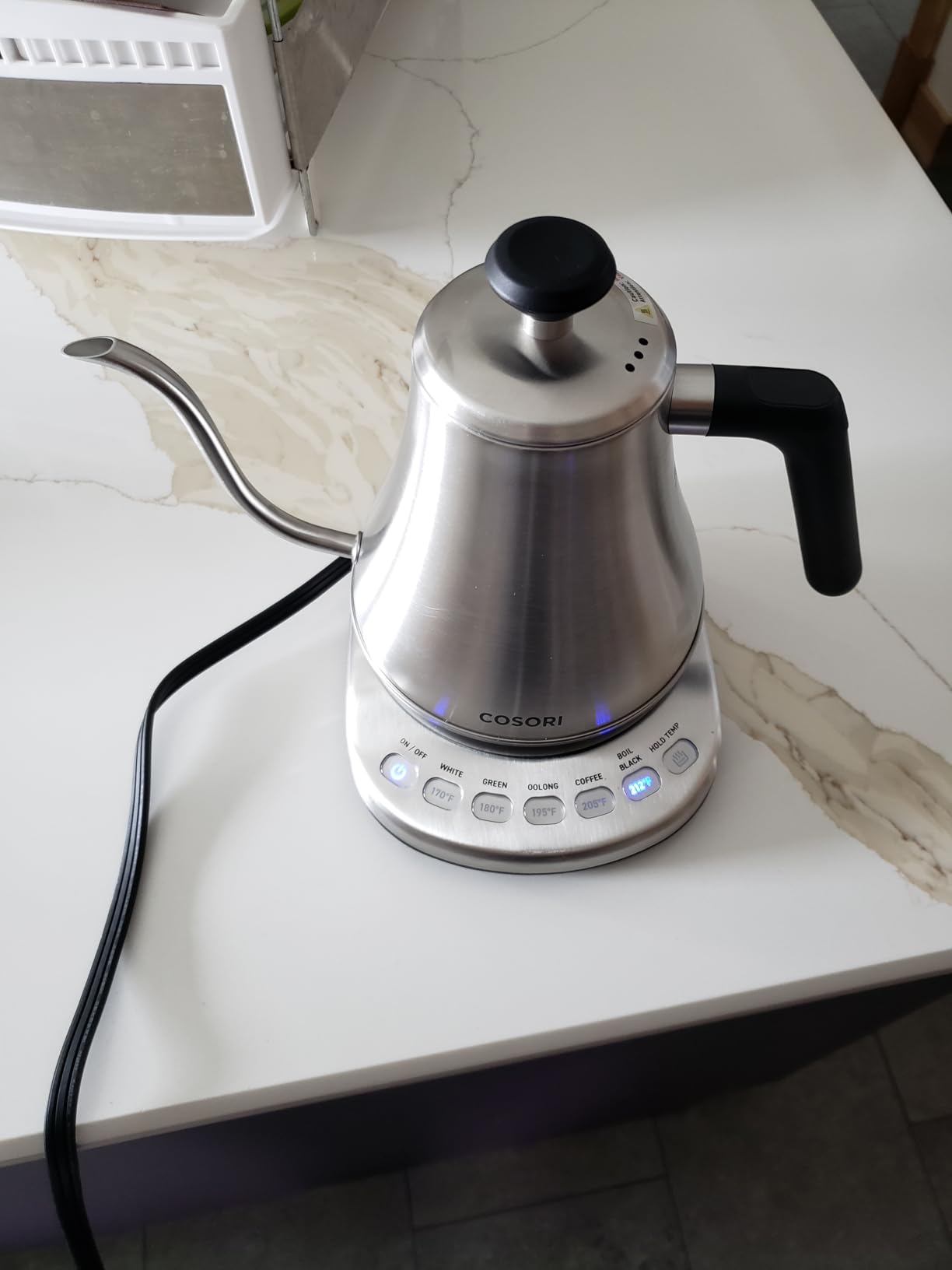 Cosori Electric Gooseneck Kettle with 5 Temperature Control Presets, Pour Over Kettle for Coffee & Tea, Hot Water Boiler, 100% Stainless Steel Inner Lid & Bottom, 1200W, 0.8L, Black customer photo 1