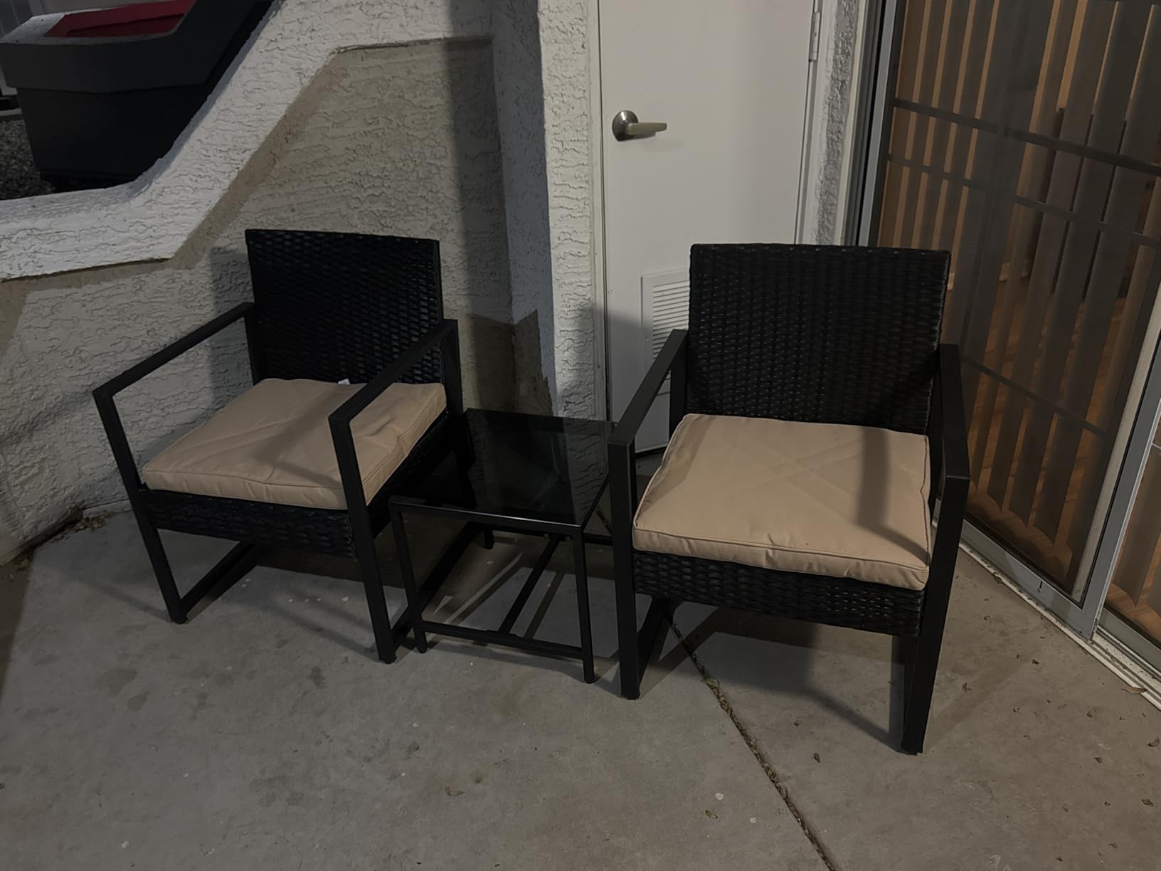 Yaheetech 3 Pieces Rattan Bistro Set, Indoor/Outdoor Wicker Patio Modern Conversation Furniture, 2 Chairs & Tempered Glass Coffee Table for Garden, Balcony, Backyard, Poolside, Black/Gray customer photo 1