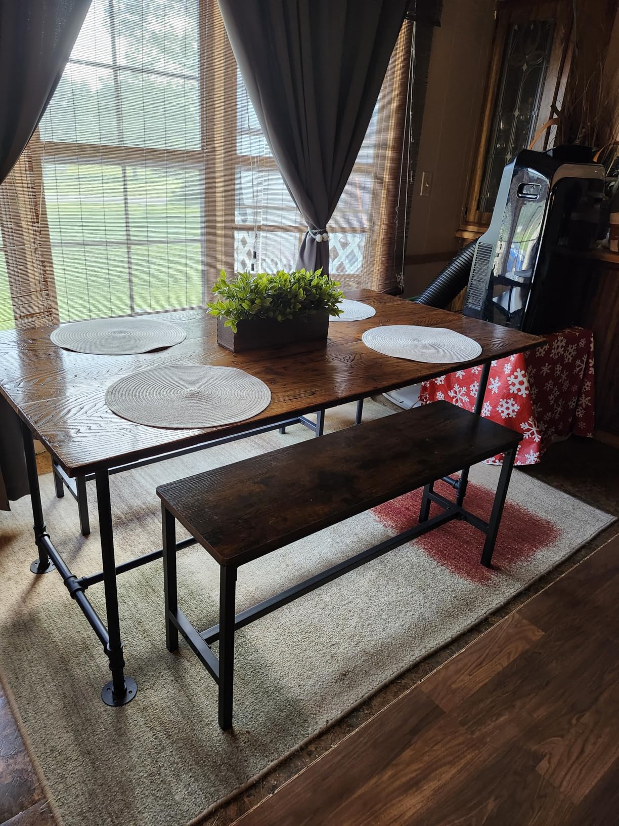 VASAGLE Dining Bench, Pair of 2, Industrial Style, Steel Frame, for Kitchen, Living Room, 12.8 x 42.5 x 19.7 Inches, Rustic Brown + Black customer photo 2