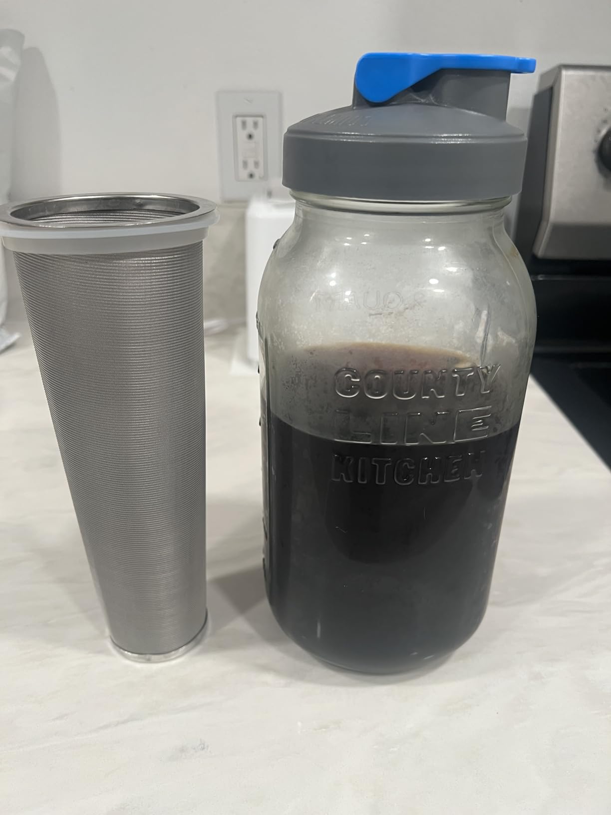 County Line Kitchen Glass Cold Brew Coffee Maker with Lid - Wide Mouth, 2 Quart (64 oz) - Heavy Duty, Leak Proof - Sun & Iced Tea Pitcher, Cold Brew Coffee, Breast Milk Storage, Water - Gray customer photo 1