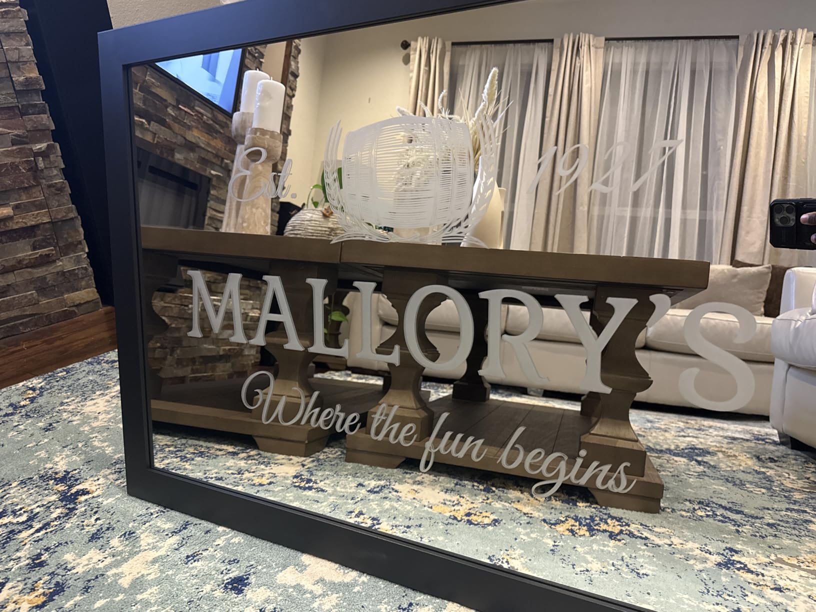 Lifetime Creations Personalized Whiskey Barrel Bar Mirror - Custom Engraved Home Bar Decor - Framed Reflective Glass - 27