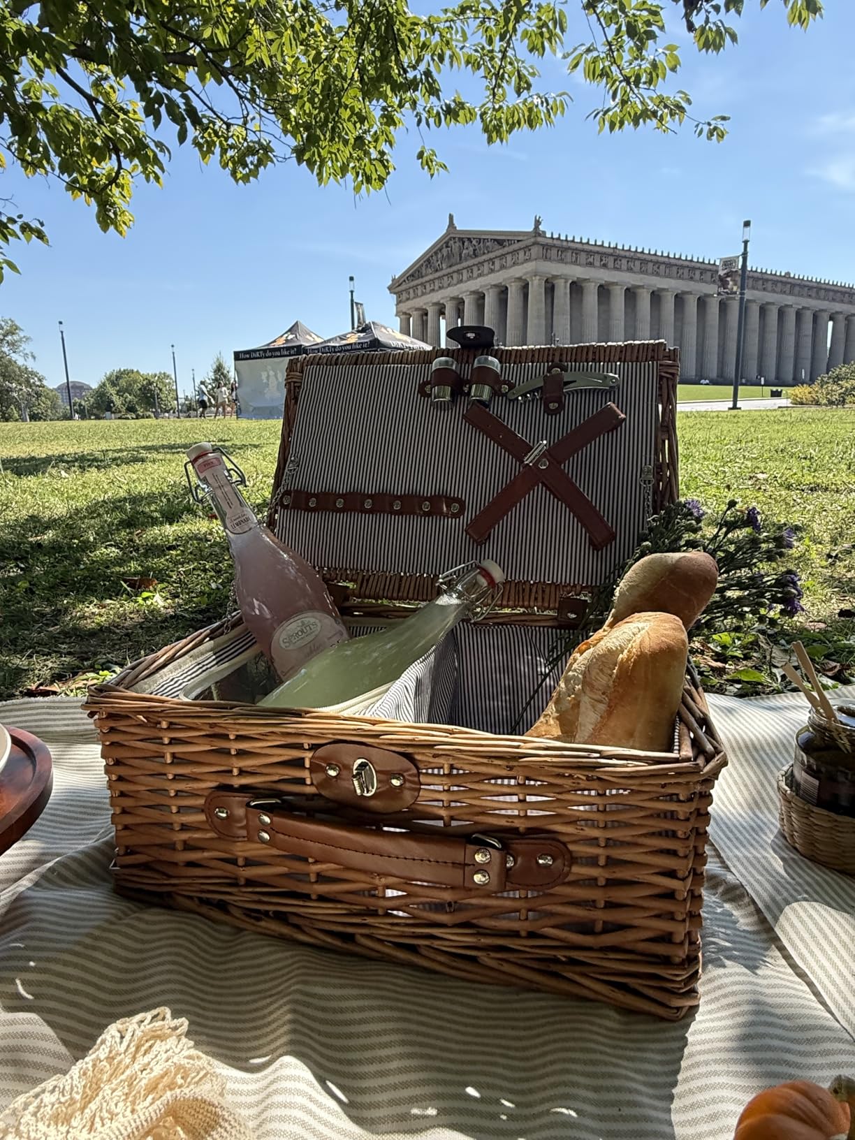 ZORMY Wicker Picnic Basket for 2 Person, Willow Hamper Basket Sets with Insulated Compartment, Handmade 2 Person Picnic Basket Classical Red Check with Utensils Cutlery Perfect for Picnic, Camping customer photo 1