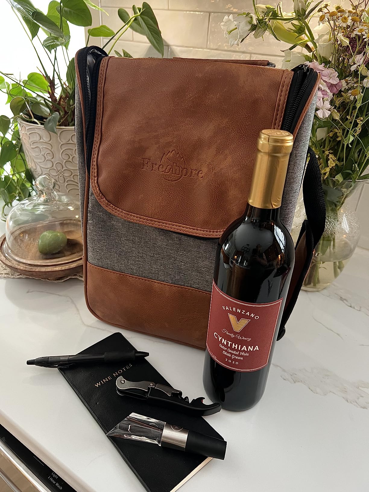 Freshore 6 Wine Bottles Carrier Leather Bag - Insulated Cooler Travel Tote - Premium Large Portable Bottle Carrying, Waterproof Full Padding Wine Lovers Protection customer photo 1