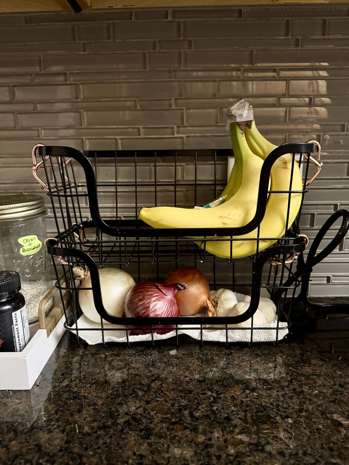 Amazon Basics Stackable Metal Wire Rectangular Storage Baskets for Kitchen, Bathroom or Pantry Organizing, 2 Count, Black customer photo 1