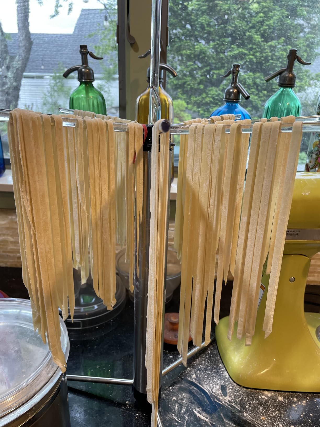 KITCHENDAO Collapsible Pasta Drying Rack, Foldable for Easy Storage, Rotary Arms, Detachable for Easy Cleaning, Stainless Steel Homemade Hanging for up to 6 lbs, Pasta Noodle Spaghetti Stand Hanger customer photo 1