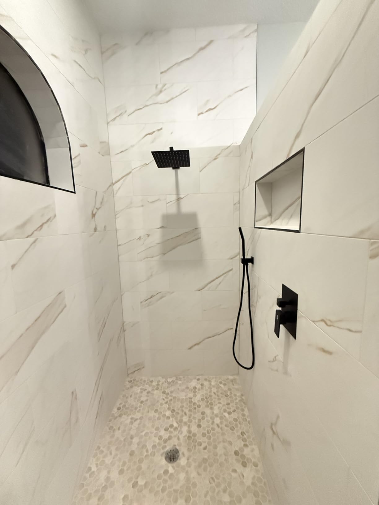 SR SUN RISE Black Square Rainfall Shower Head and Handle Set, Wall Mounted Shower Fixtures, Metal Shower Faucet Trim Repair Kits (With Shower Valve) customer photo 1