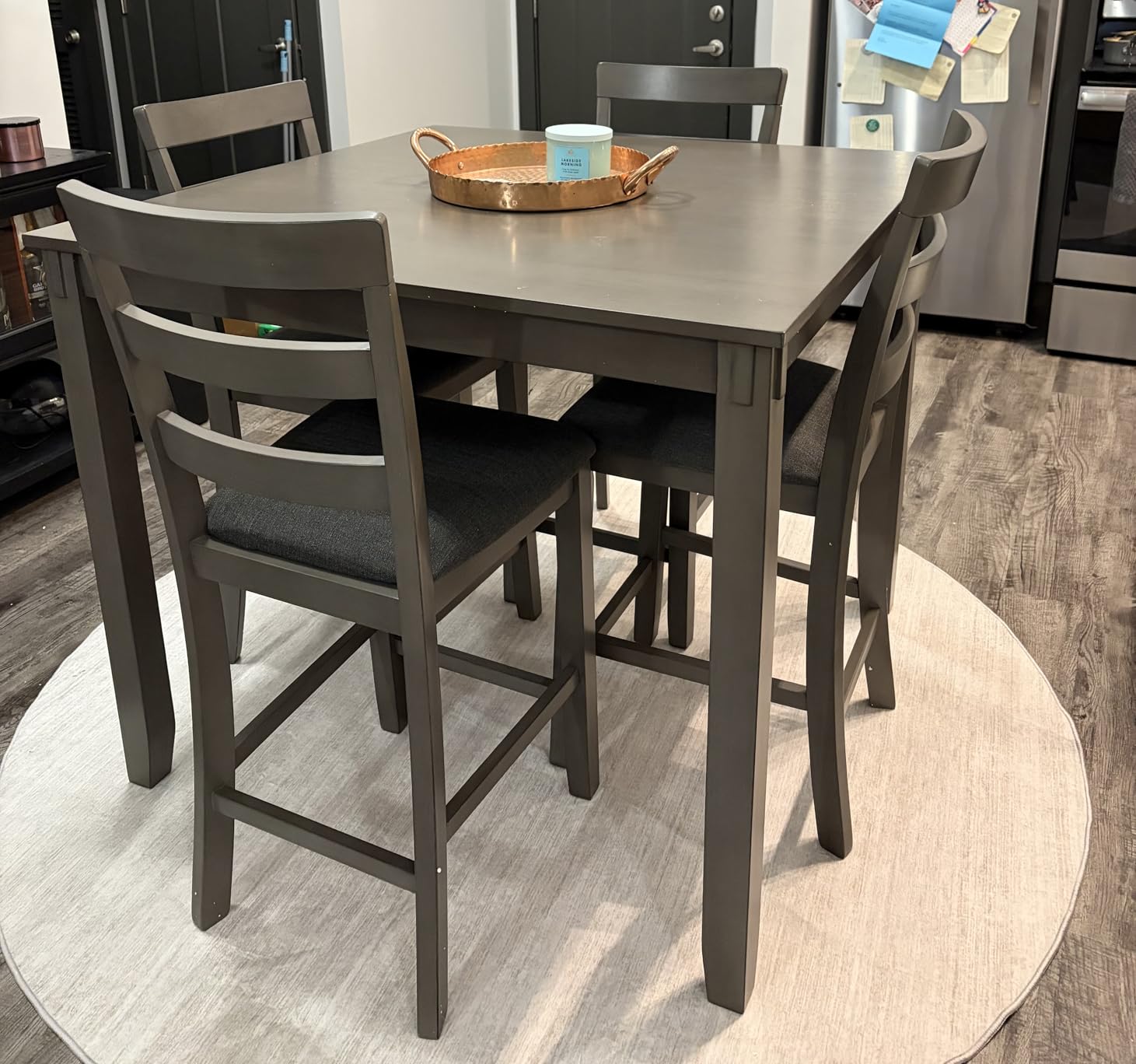 Signature Design by Ashley Bridson 5 Piece Dining Room Set, Includes Table & 4 Ladderback Barstools, Wood, Gray customer photo 2