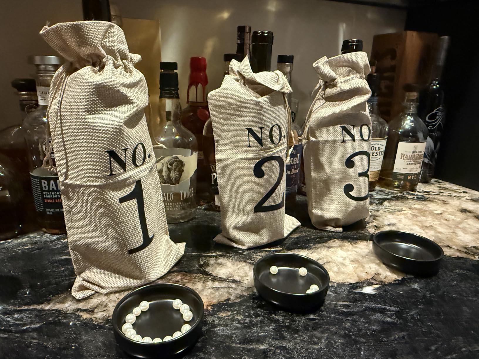 Shintop 10pcs Jute Wine Bags, 14 x 6 1/4 inches Hessian Numbered Bottle Gift Bags with Drawstring for Blind Wine Tasting (Brown) customer photo 1