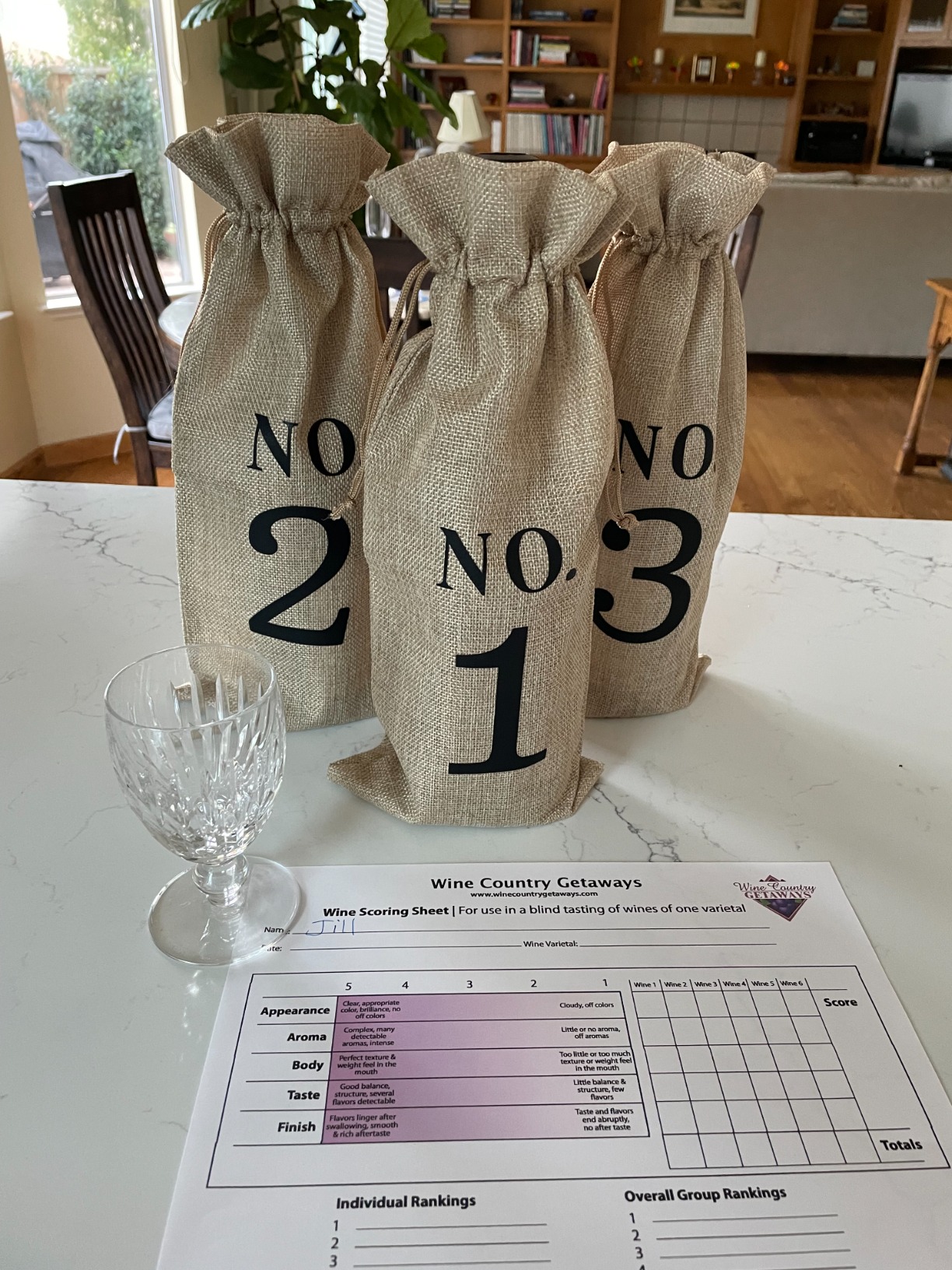 Shintop 10pcs Jute Wine Bags, 14 x 6 1/4 inches Hessian Numbered Bottle Gift Bags with Drawstring for Blind Wine Tasting (Brown) customer photo 2