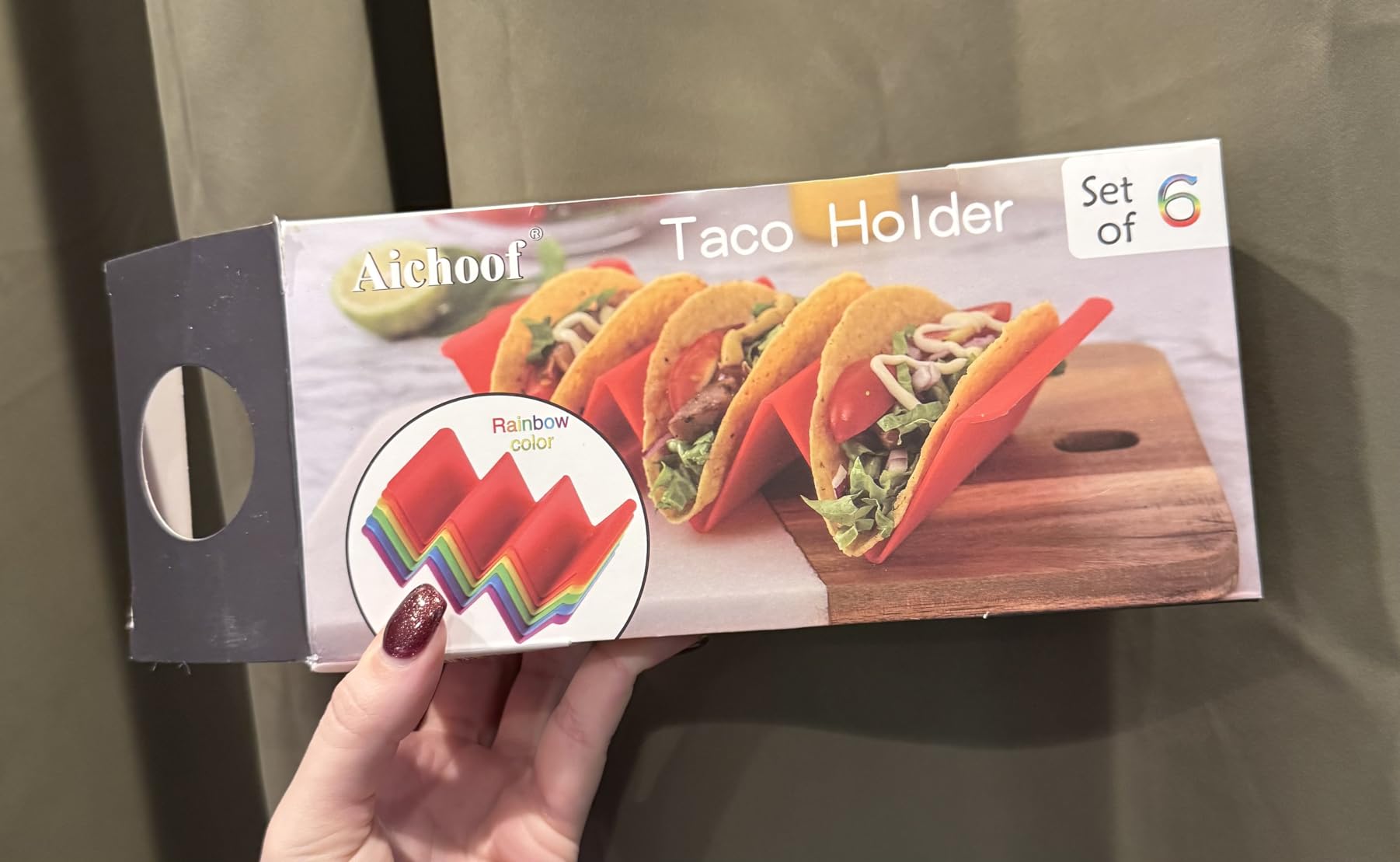 Aichoof Colorful Taco Holder Stands Set of 6 - Premium Large Tray Plates Holds Up to 3 or 2 Tacos Each, PP Health Material Very Hard and Sturdy, Dishwasher & Microwave Safe customer photo 2