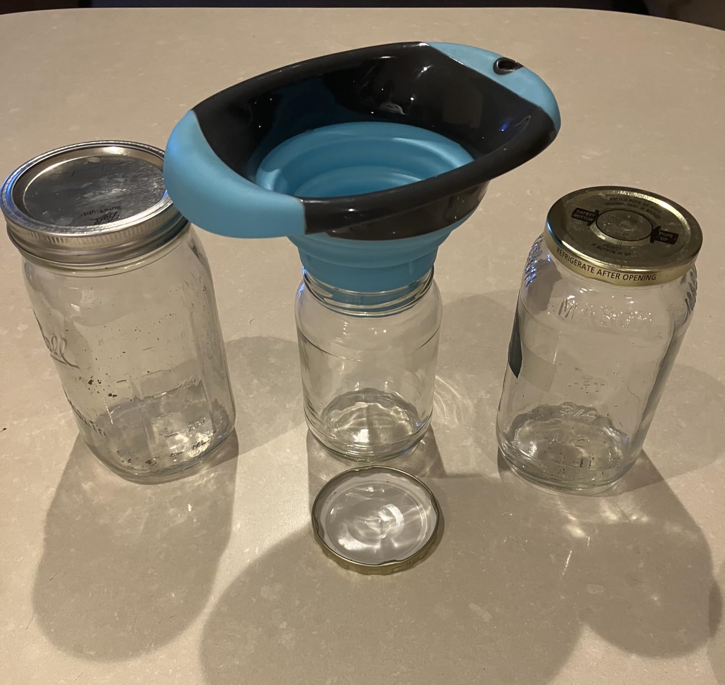 Kitchen Canning Funnel - Collapsible Silicone Food Funnel for Wide Mouth and Regular Mason Jars - Flexible Use for Coffee, Liquid, Jam, Cooking, Baking, Crafts - Teal/Gray customer photo 1