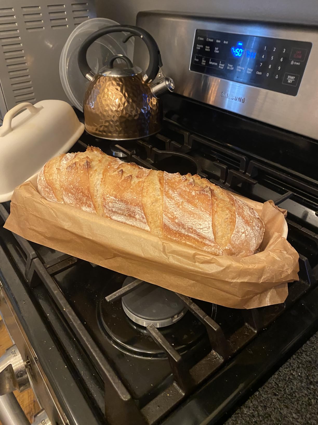 Sassafras Superstone® Covered Bread Baker with Lid - Bisque Glazed Exterior and Unglazed Interior Stoneware Bakeware - Bakes an Artisan Italian Bread with Crusty Crust and a Light Crumb customer photo 2