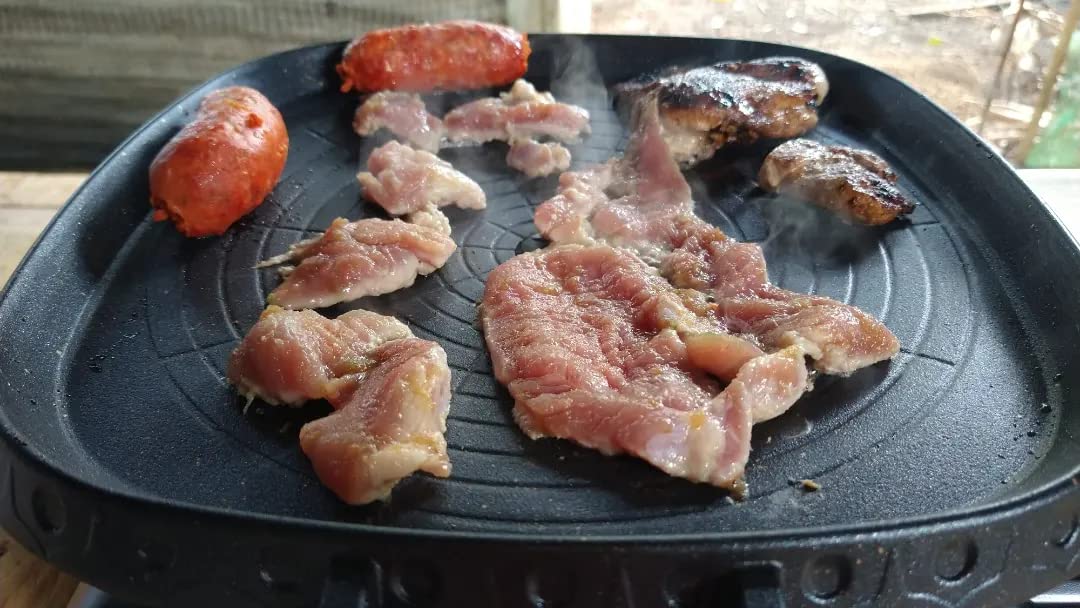 Korean Style Square Grill Pan with Maifan Coated Surface, Non-stick Smokeless Barbecue Stovetop Plate for Indoor Outdoor BBQ customer photo 1