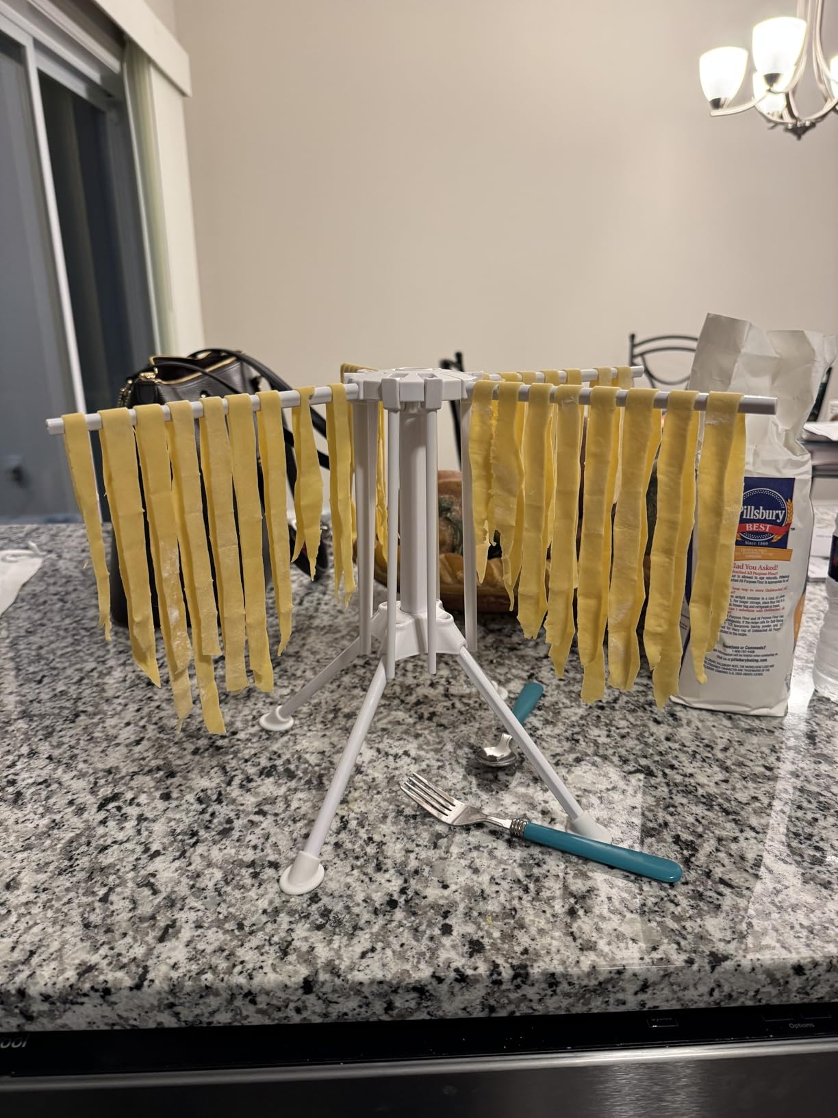 Cambom Collapsible Pasta Drying Rack - Spaghetti Noodle Drying Rack with 10 Bar Handles White customer photo 2