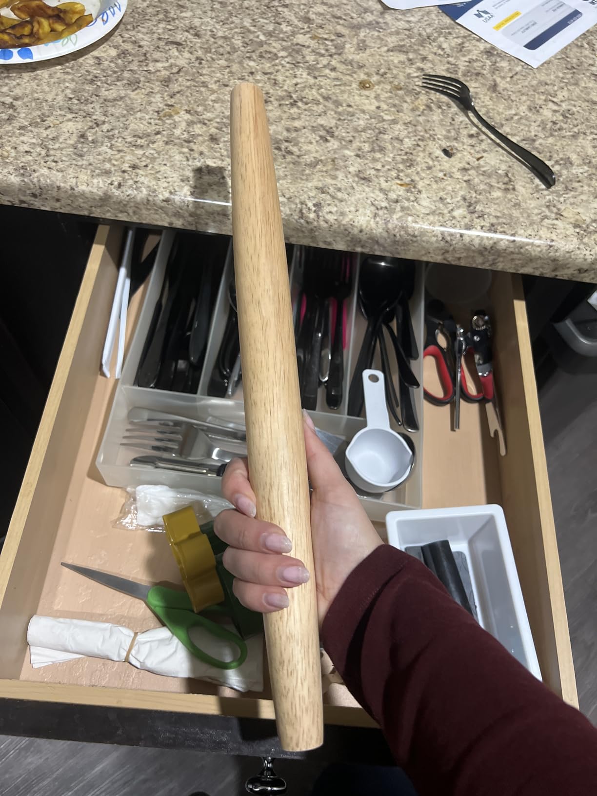 French Rolling Pin (17 Inches) -WoodenRoll Pin for Fondant, Pie Crust, Cookie, Pastry, Dough -Tapered Design & Smooth Construction - Essential Kitchen Utensil customer photo 1