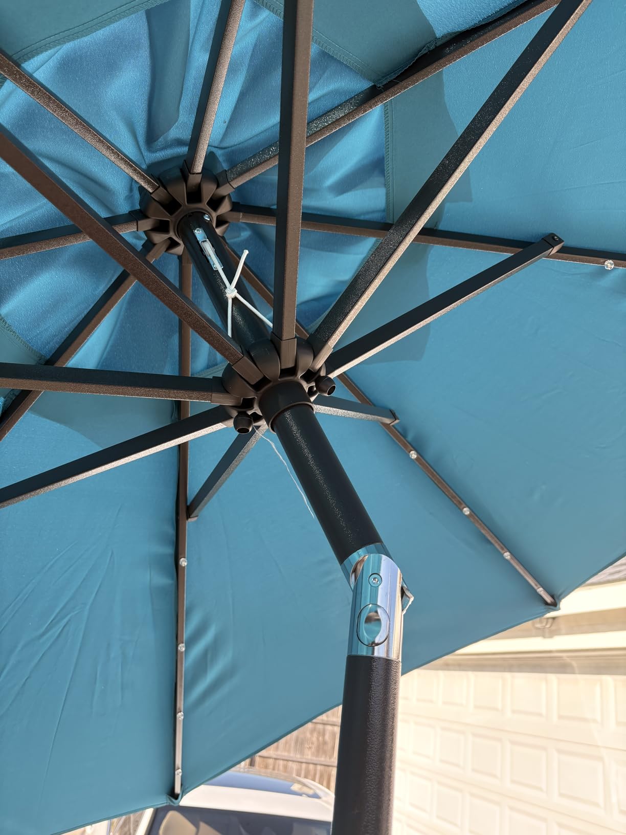 Blissun 9 ft Solar Umbrella 32 LED Lighted Patio Umbrella Table Market Umbrella with Tilt and Crank Outdoor Umbrella for Garden, Deck, Backyard, Pool and Beach customer photo 2