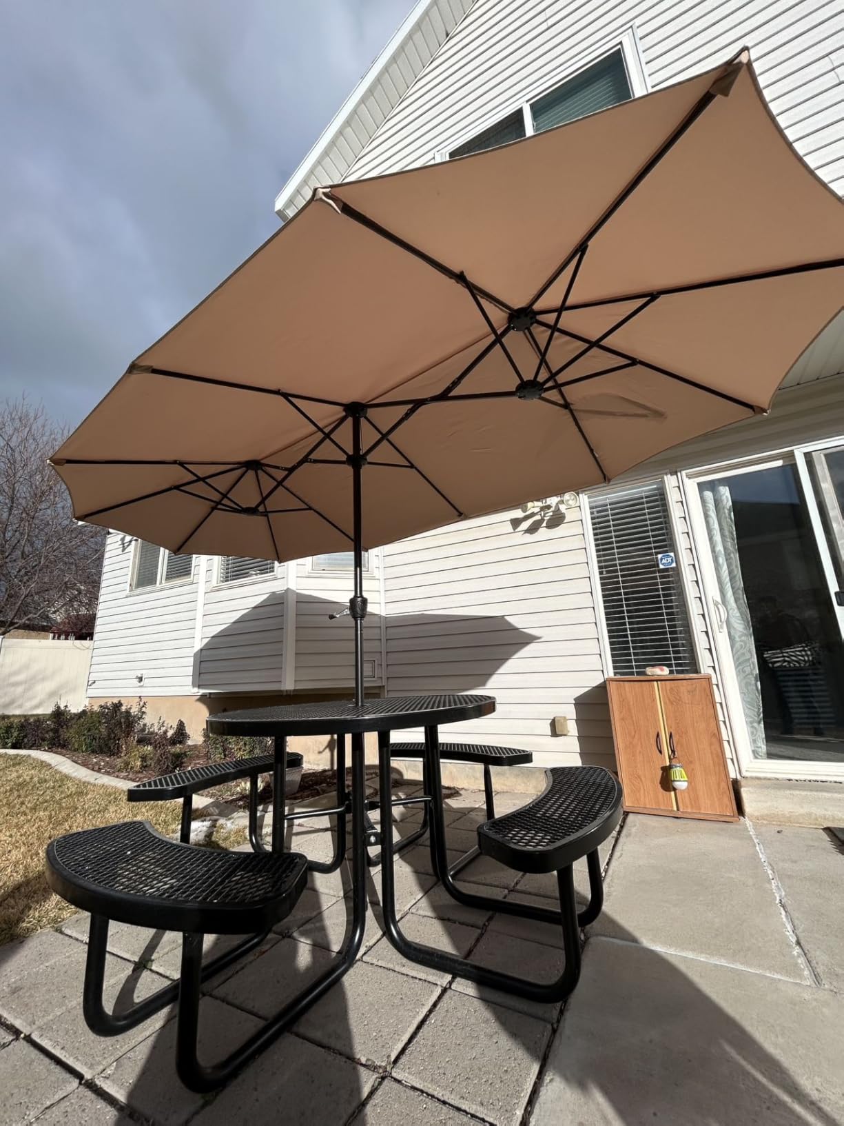 PHI VILLA 13ft Large Patio Umbrella Double-Sided Twin Outdoor Market Umbrella with Crank, Beige customer photo 1