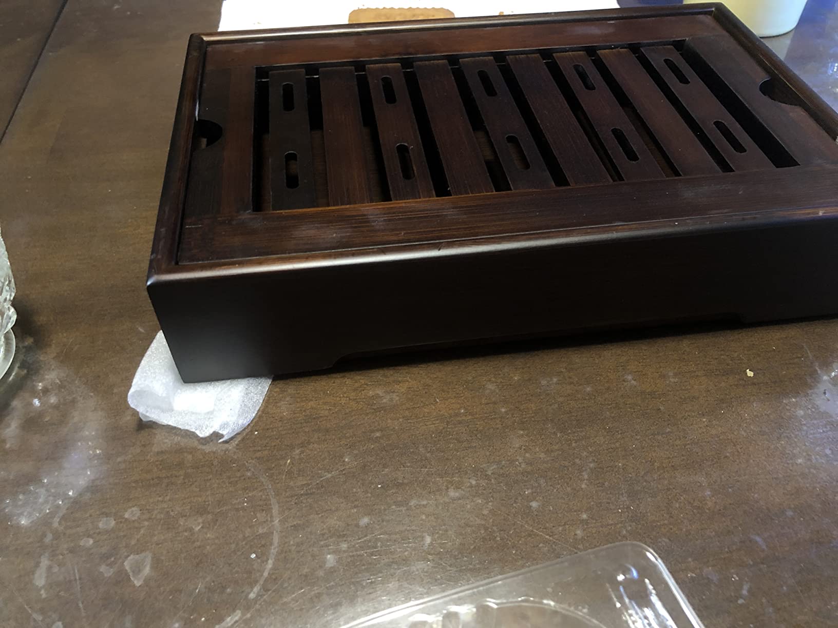 Mini Bamboo Chinese Tea Tray - 11 x 7 inch Japanese Tea Serving Tray, Small Gongfu Tea Table Set with Reservoir Type Water Storage Box (M) customer photo 1