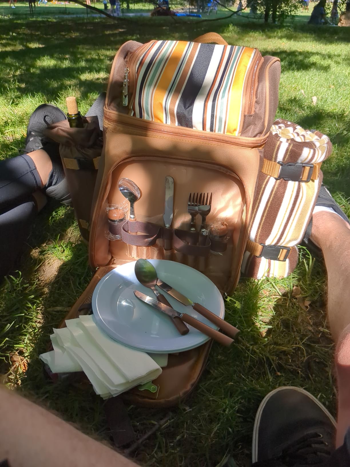 ALLCAMP Picnic Backpack - Insulated Cooler Bag with Compartment, Detachable Wine Glass Holder, Throw Blanket & Cutlery Set, 2 Person Picnic Set for Family Outings, Couple Gifts (Gray) customer photo 1
