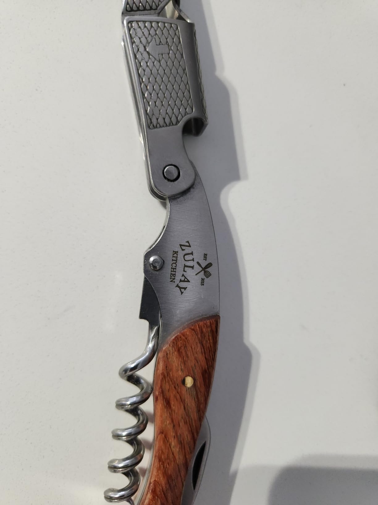 Zulay Kitchen Corkscrew Wine Opener - Premium 420 Stainless Steel & Rosewood Wine Bottle Opener - Double Hinged Opener with Foil Cutter & Cap Remover customer photo 1