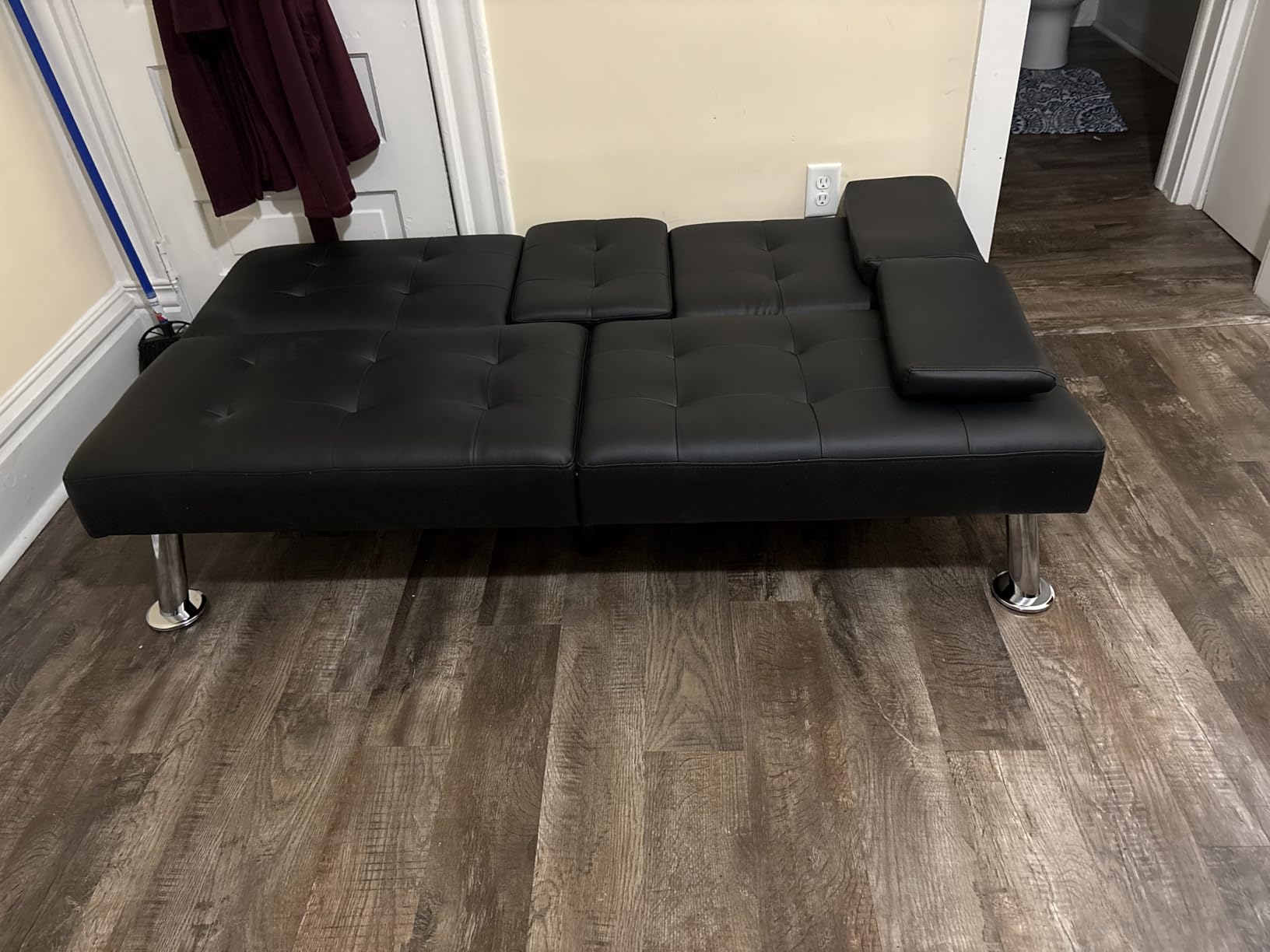Flamaker Futon Sofa Bed Modern Folding Futon Set Convertible Recliner Lounge for Living Room with 2 Cup Holders, Removable Armrests (PU Leather, Black) customer photo 1