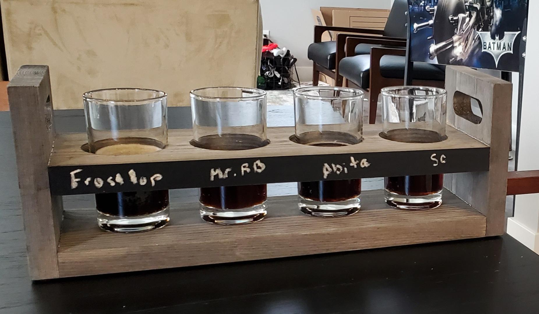 MyGift Vintage Gray Wood Beer Flight Sampler Serving Tray Caddies with Chalkboard Panels & 4 Tasting Glasses, Set of 2 customer photo 1