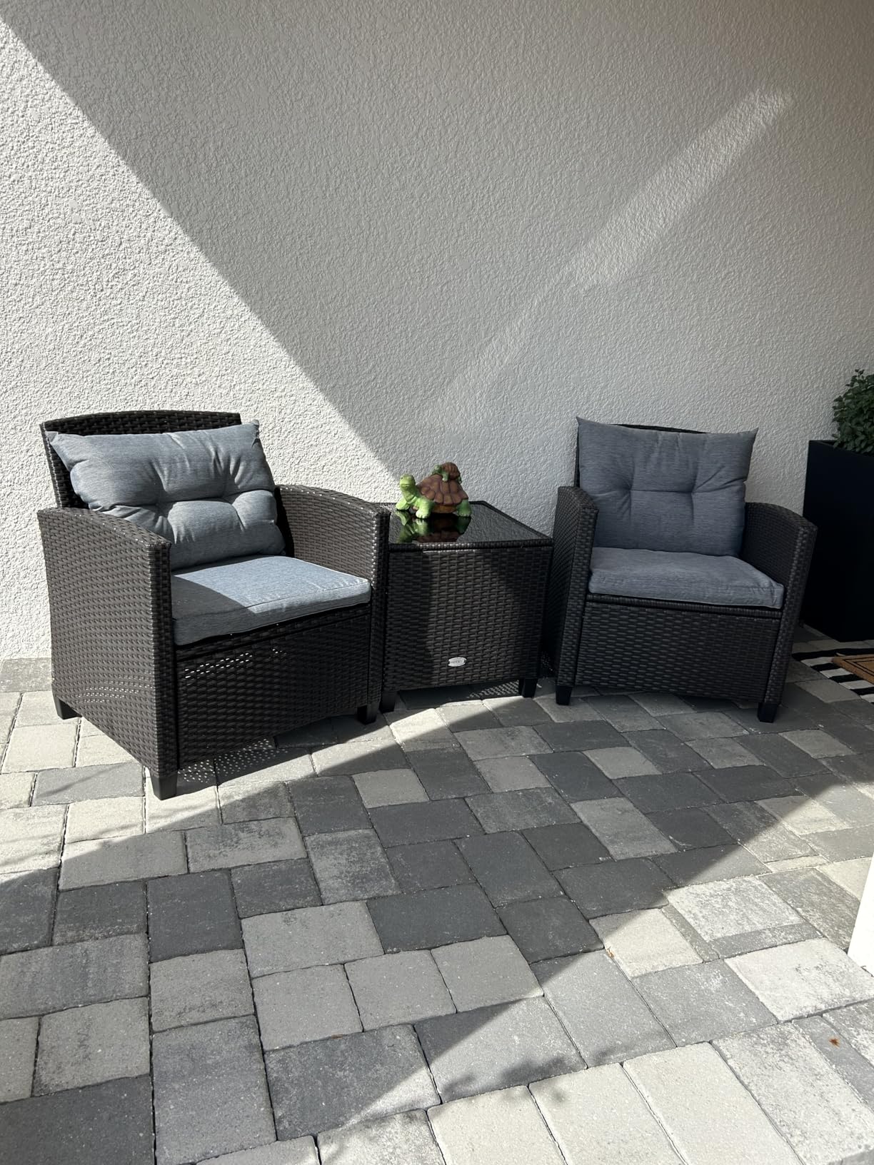 Tangkula 3 Pieces Patio Furniture Set, PE Rattan Wicker 3 Pcs Outdoor Sofa Set w/Washable Cushion and Tempered Glass Tabletop, Conversation Furniture for Garden Poolside Balcony (Beige) customer photo 2