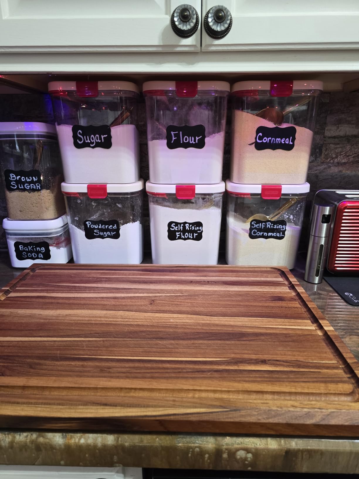 M MCIRCO Extra Large 7qt / 6.5L/220oz Tall Food Storage Containers, WIDE & DEEP, 4-Piece Plastic Airtight Kitchen Pantry Storage Containers for Flour, Sugar, with 4 Measuring Cups,20 Labels customer photo 2