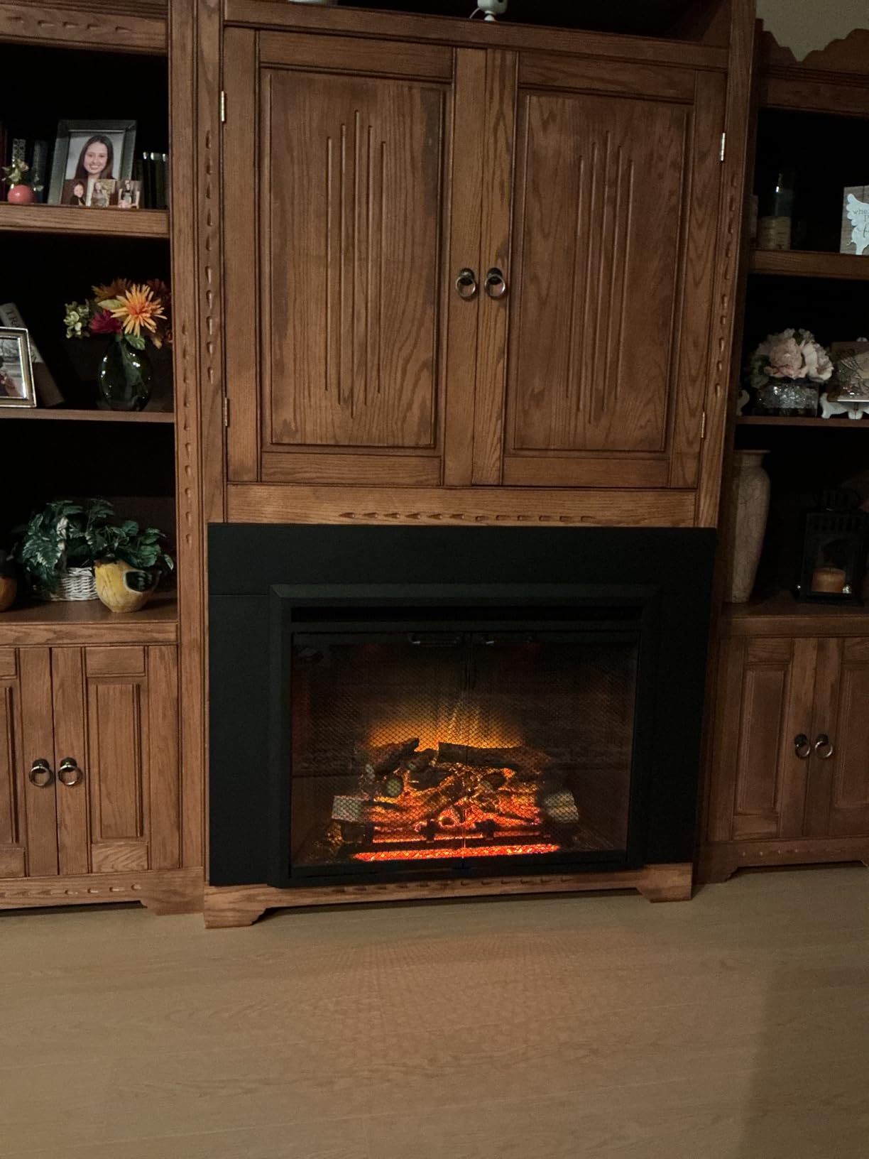 PuraFlame Klaus Electric Fireplace Insert with Fire Crackling Sound, Glass Door and Mesh Screen, 750/1500W, Black, 33 1/16 Inches Wide customer photo 1