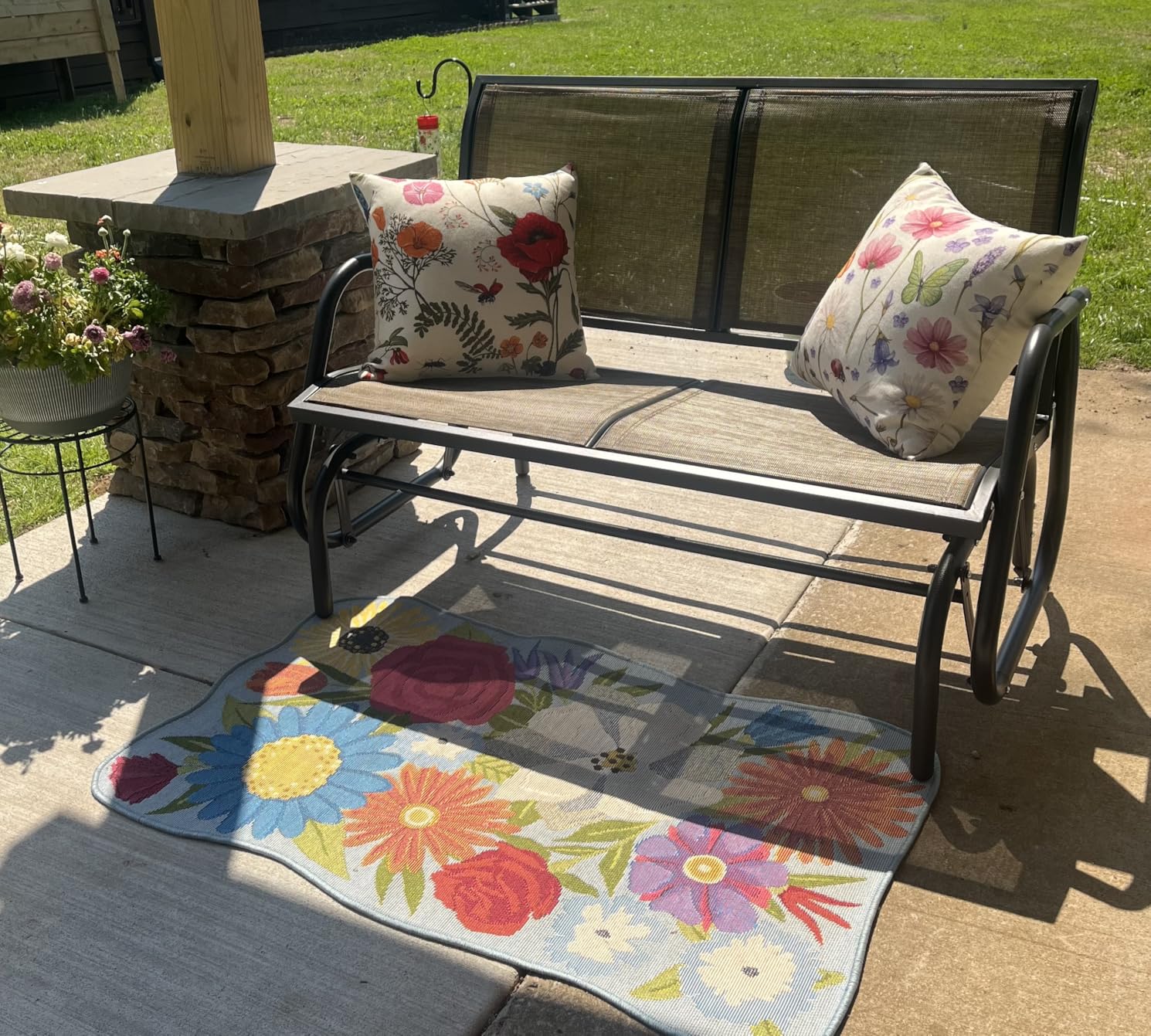 Outsunny 2-Person Outdoor Glider Bench, Patio Double Swing Rocking Chair Loveseat w/Powder Coated Steel Frame for Backyard Garden Porch, Gray customer photo 1