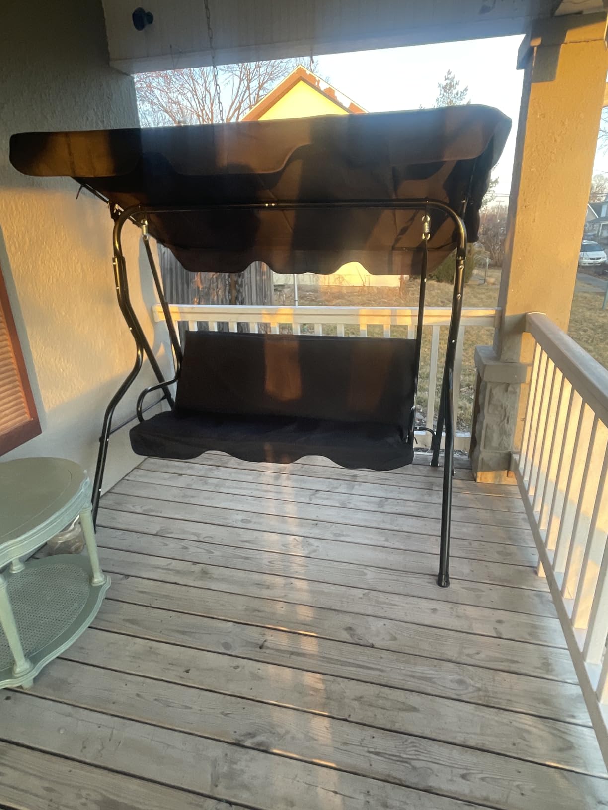 Tangkula 3 Person Porch Swing, Patio with Removable Cushion & Powder-Coated Steel Frame, Outdoor Swing with Canopy for Porch, Backyard, Garden, Balcony (Turquoise) customer photo 2
