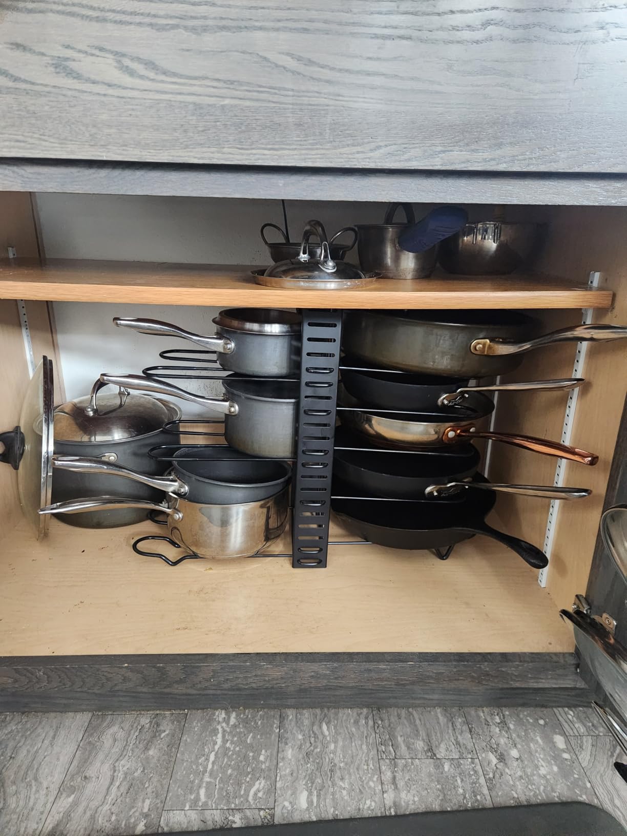 ORDORA Pots and Pans Organizer for Cabinet 16.61 Height, 8 Tier Pot Organizers Rack with 3 DIY Methods, Adjustable Pan Organizer under Cabinet Kitchen Organization and Storage customer photo 2