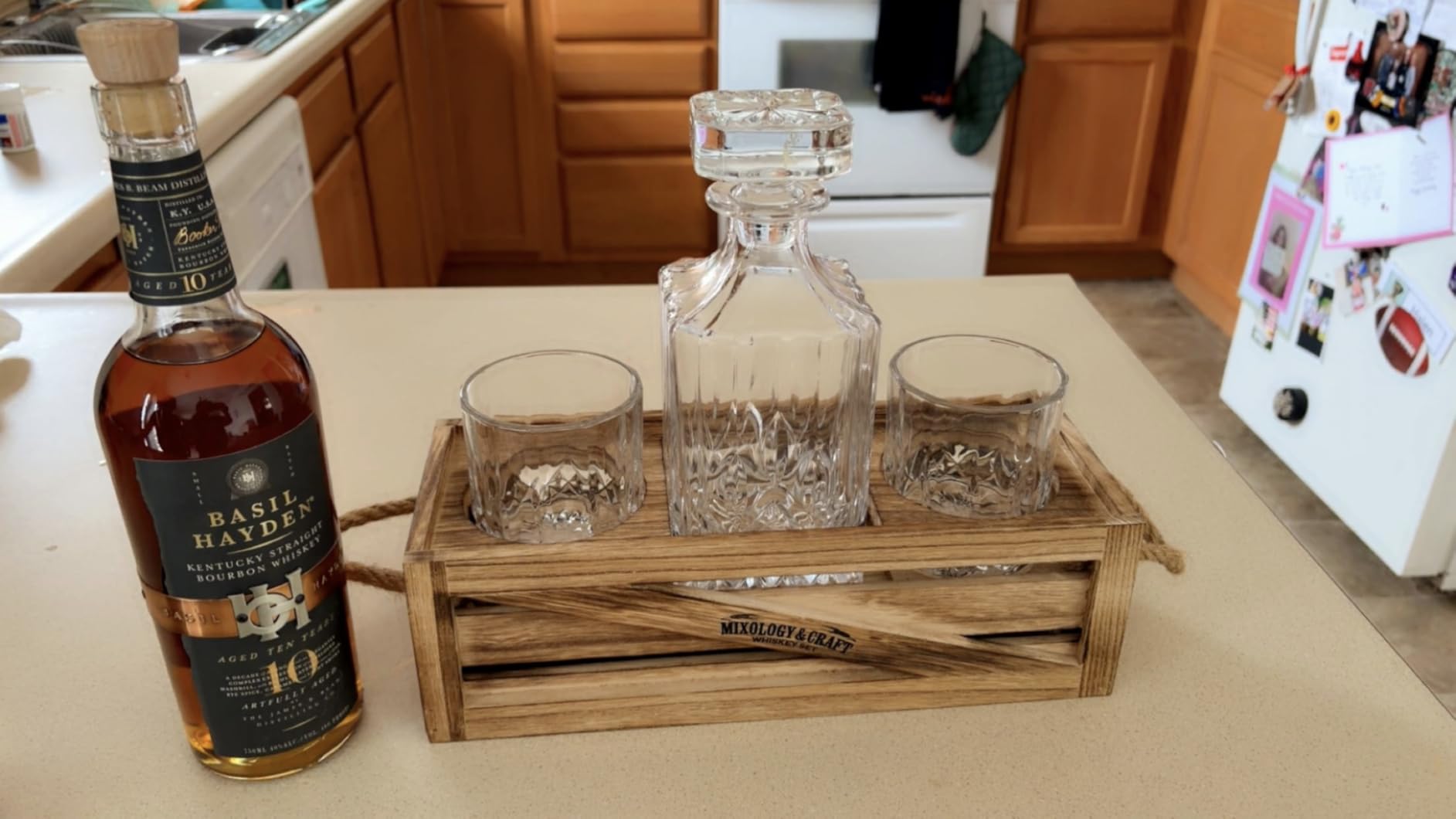 MIXOLOGY & CRAFT Whiskey Decanter Set - 10oz Crystal Whiskey Glasses, Wood Stand & 6 Granite Whiskey Stones customer photo 1